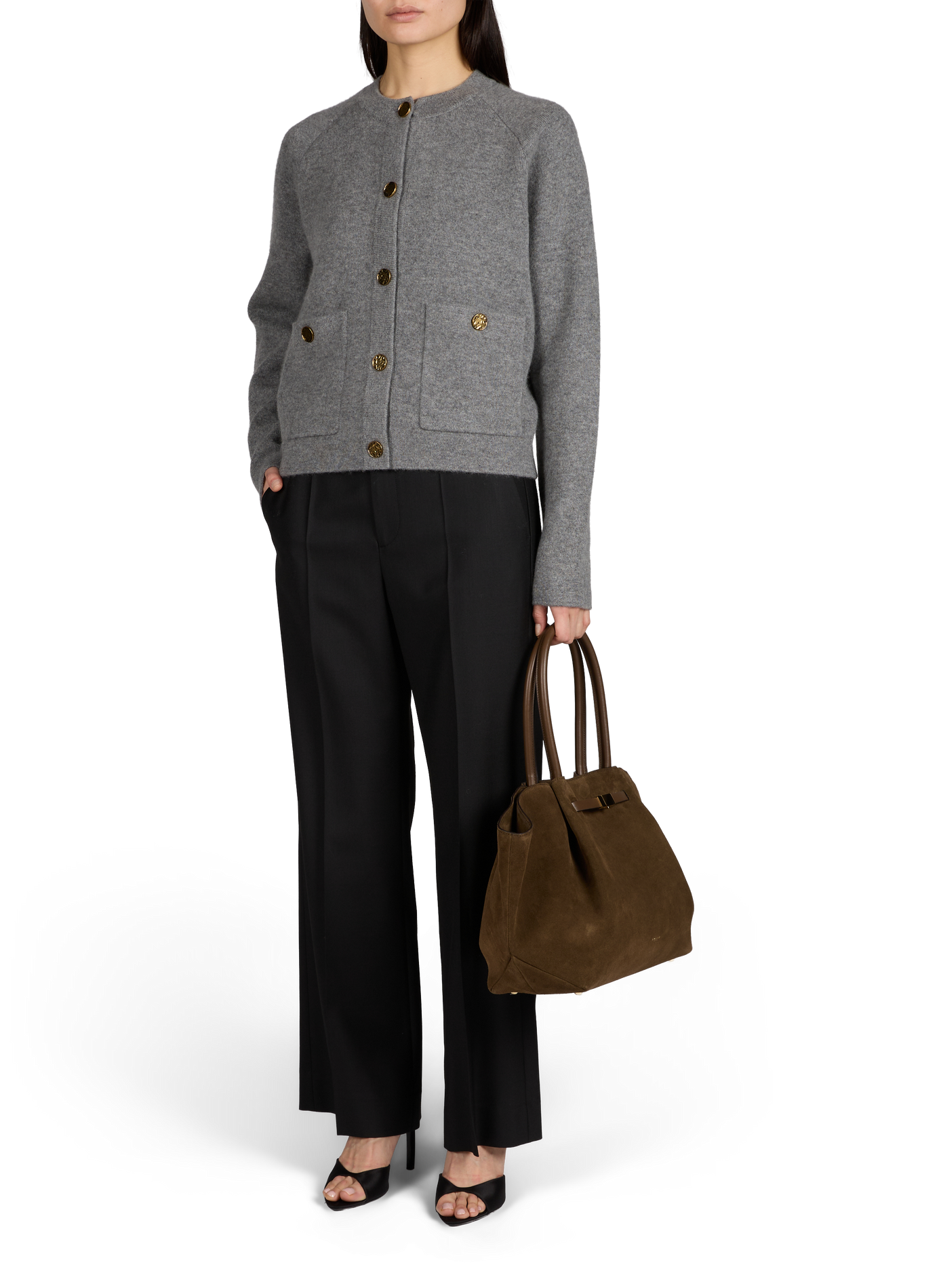 Cardigan court en cachemire et laine mélangées TOTEME Gris