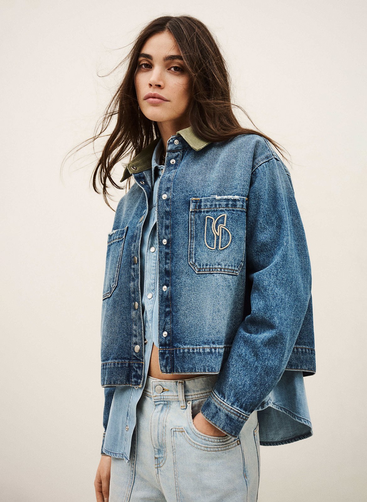 Veste col classique en denim de coton vigilio BA&SH Bleu