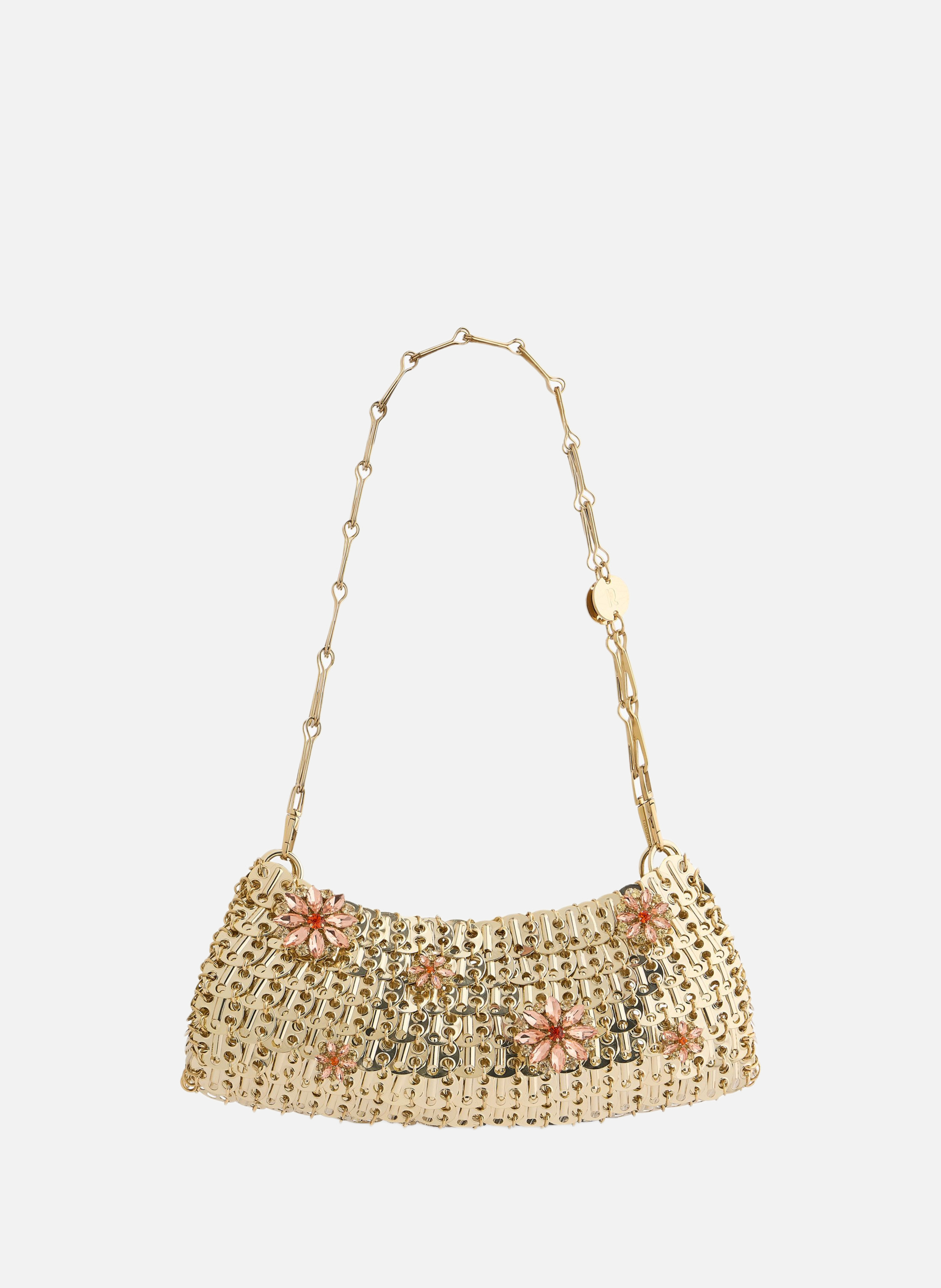 1969 clutch en métal avec détails de fleurs en strass RABANNE Doré