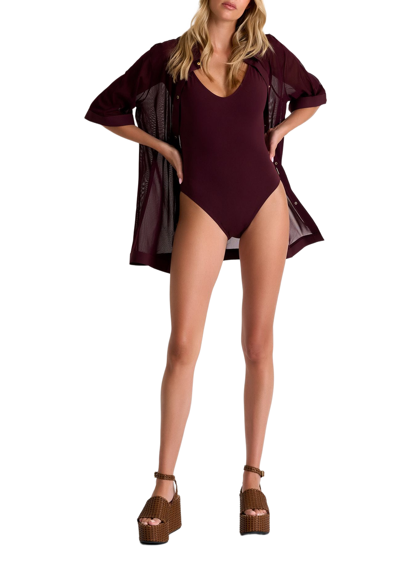 Buttoned swimsuit cover-up SHAN Red