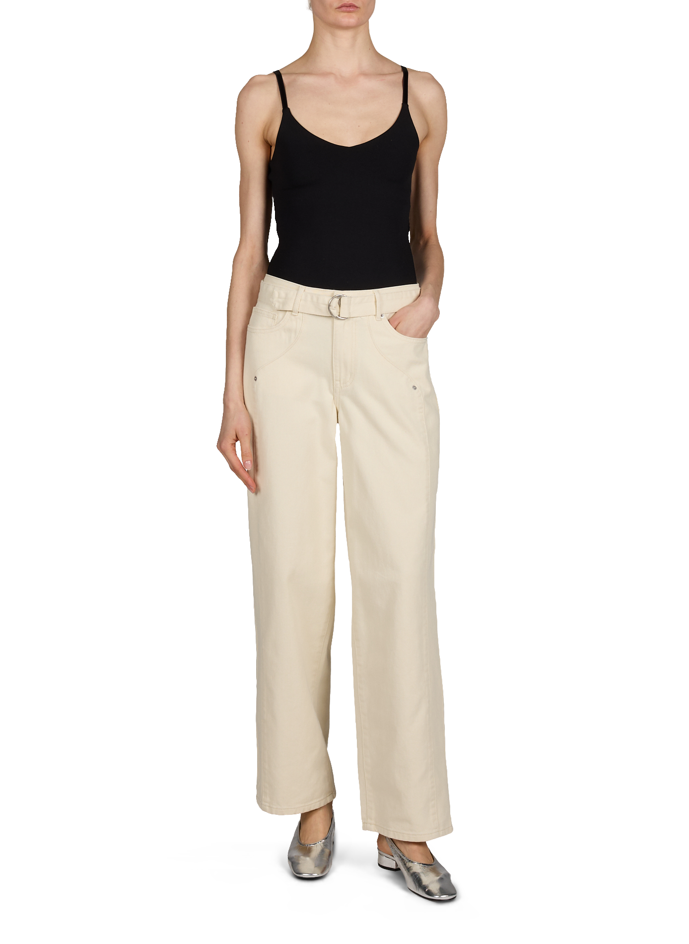 Straight leg jeans with cotton belt VILA Beige