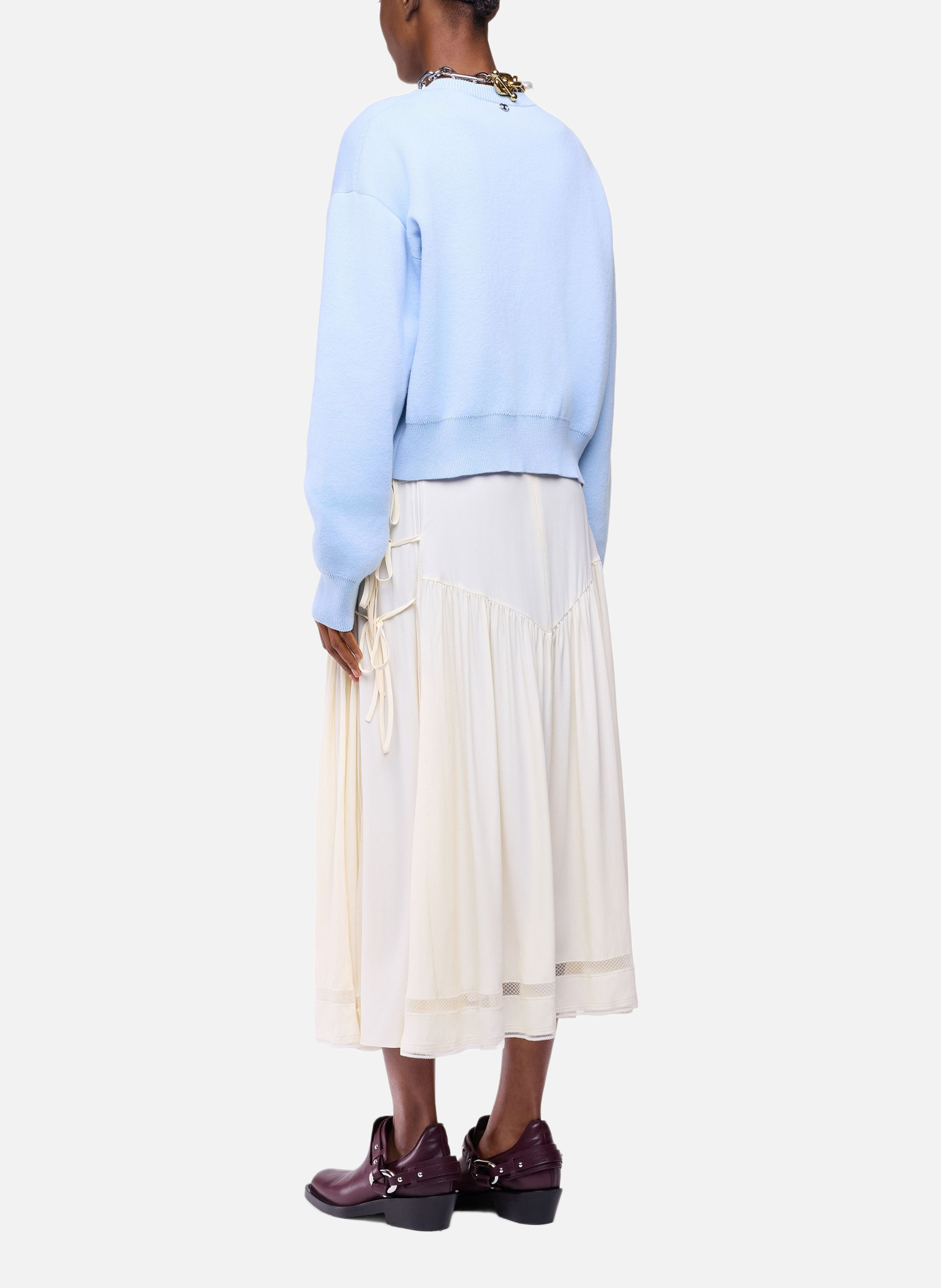 Cardigan à manches longues en laine tricotée avec broderie florale RABANNE Bleu