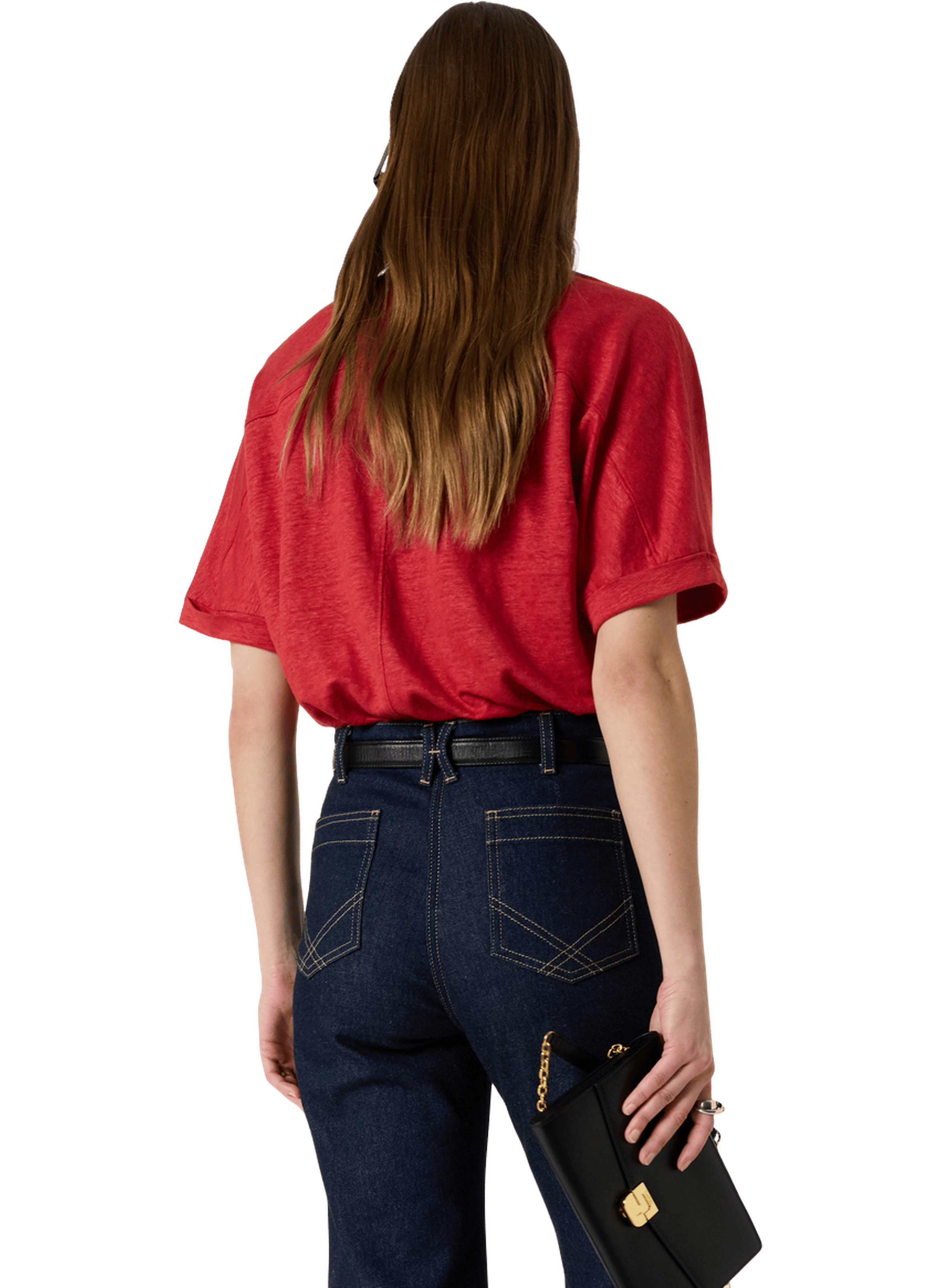 T-shirt col tunisien en lin - miora GERARD DAREL Rouge