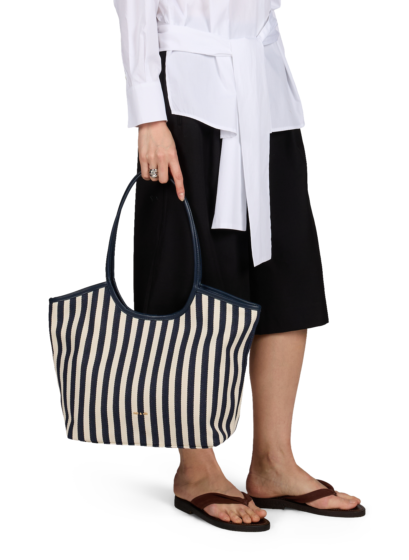 Sac cabas Milan en coton et cuir suédé NAT & NIN Bleu