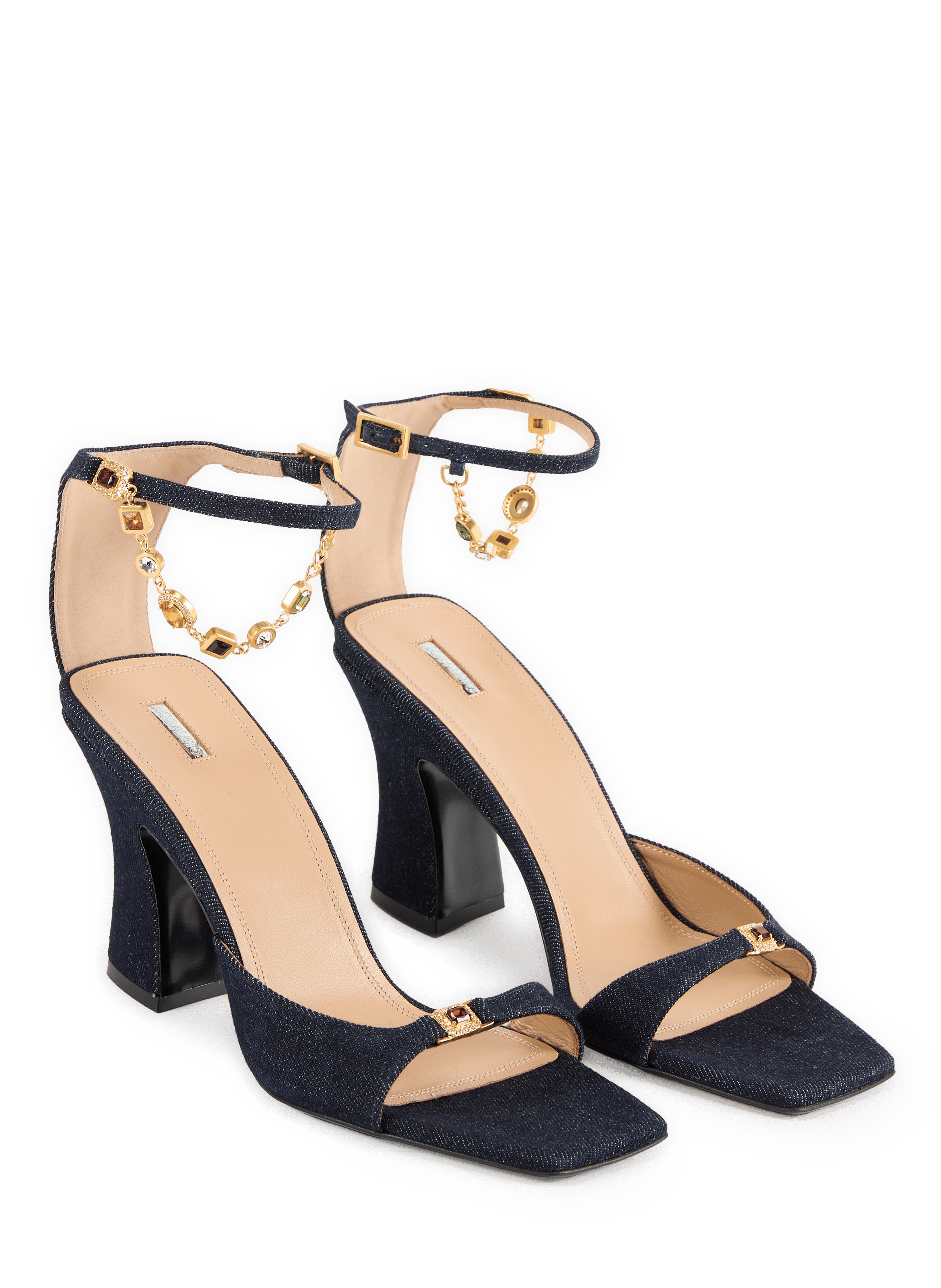 Sandales à talon Nodstalgia avec bijoux en denim de coton et cuir NODALETO Bleu