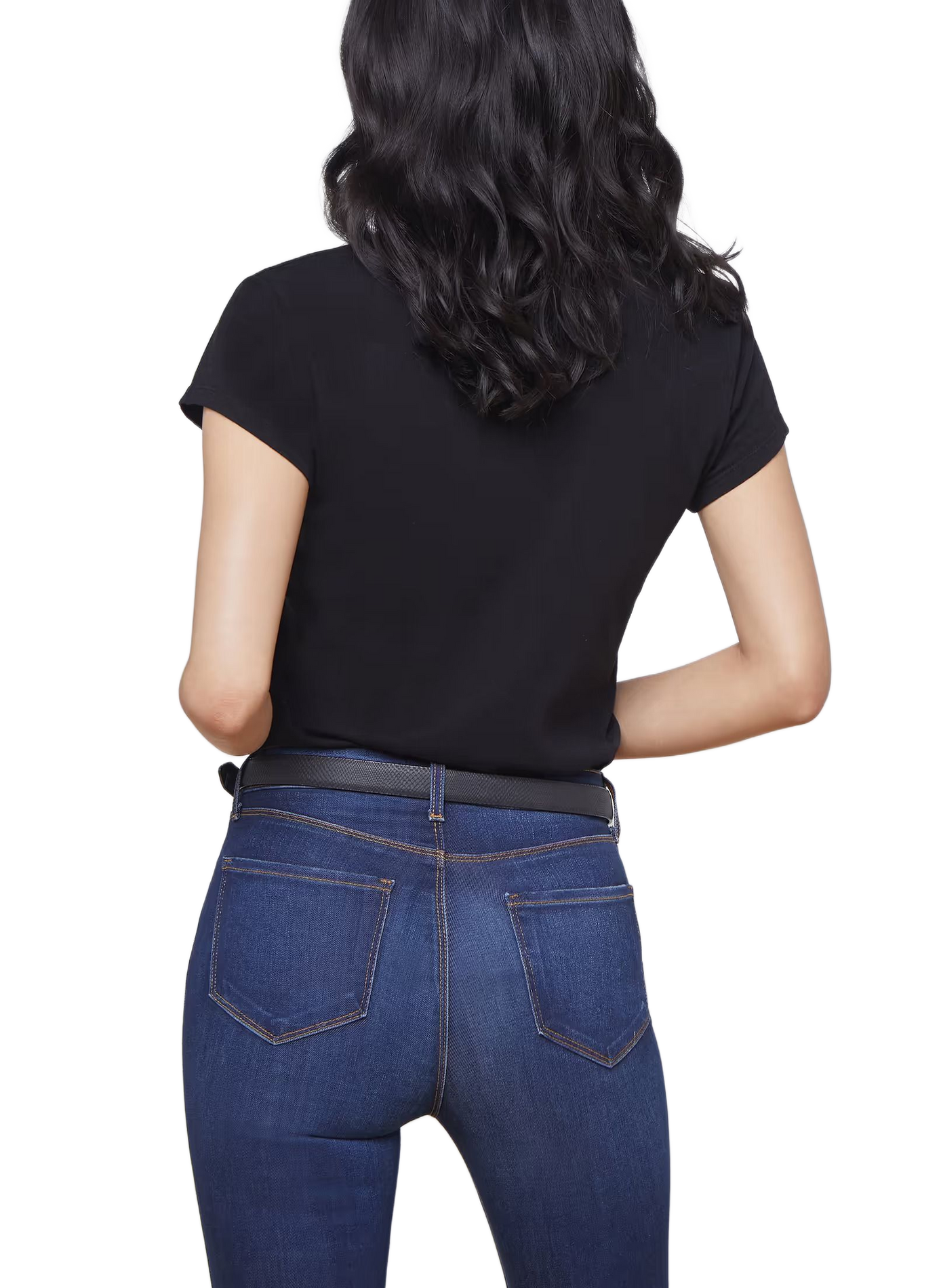 Short-sleeved V-neck cotton T-shirt L'AGENCE Black