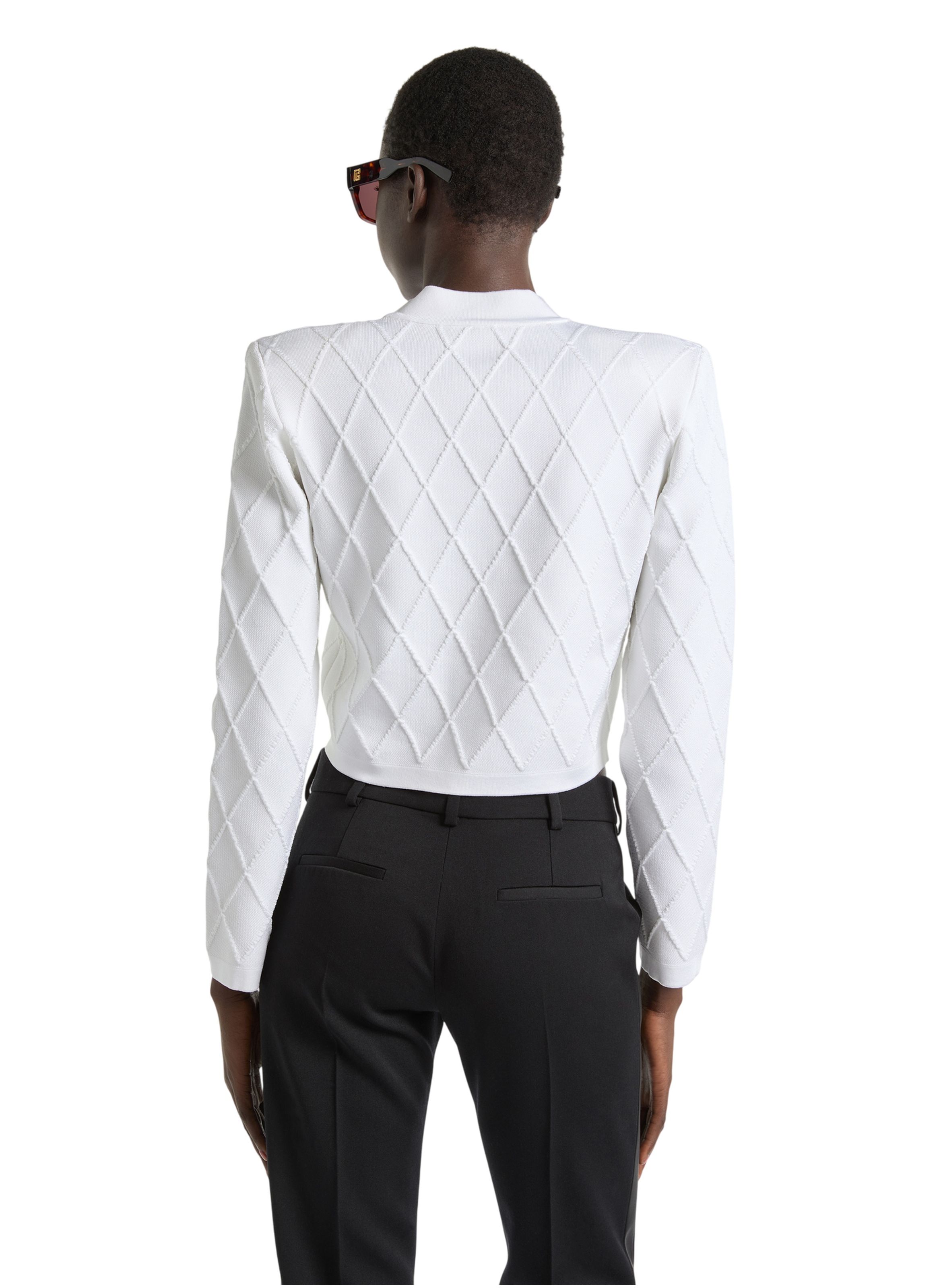 Cardigan court en maille BALMAIN Blanc