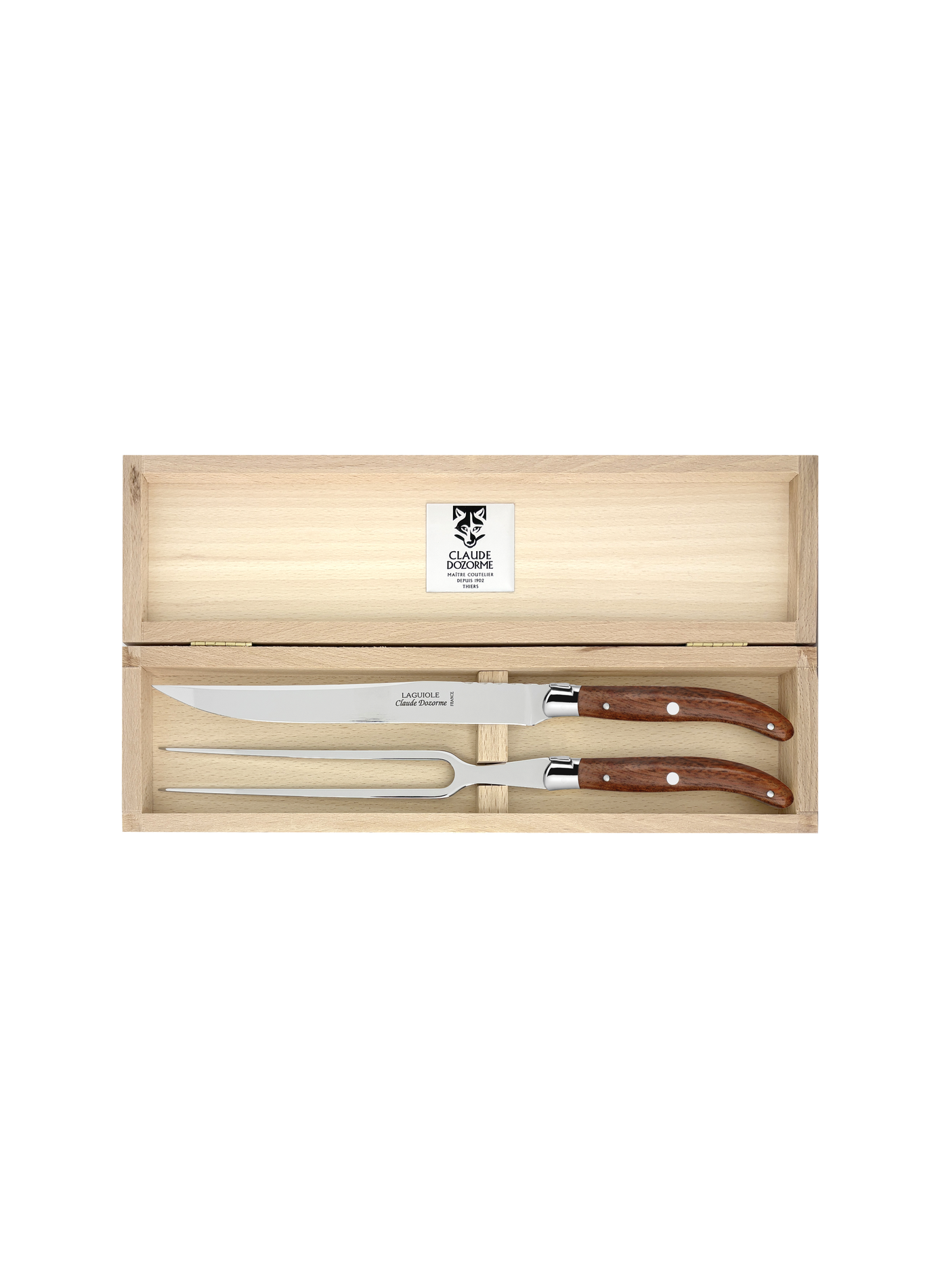 Laguiole Carving Set Box DOZORME Brown