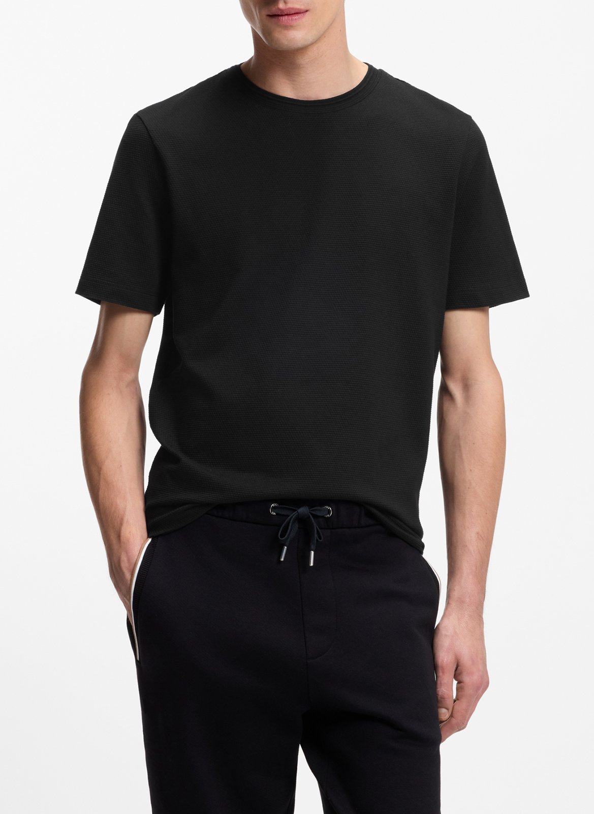 Tee-shirt col rond regular fit en coton mélangé tiburt BOSS Noir