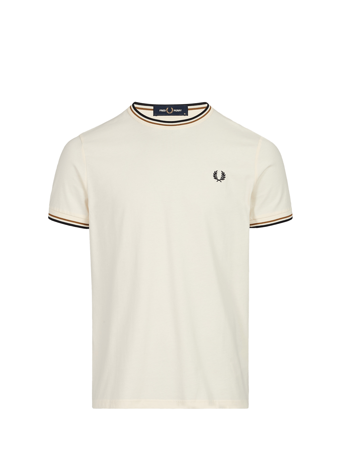 Plain round neck cotton T-shirt  Ecru dark caramel black
