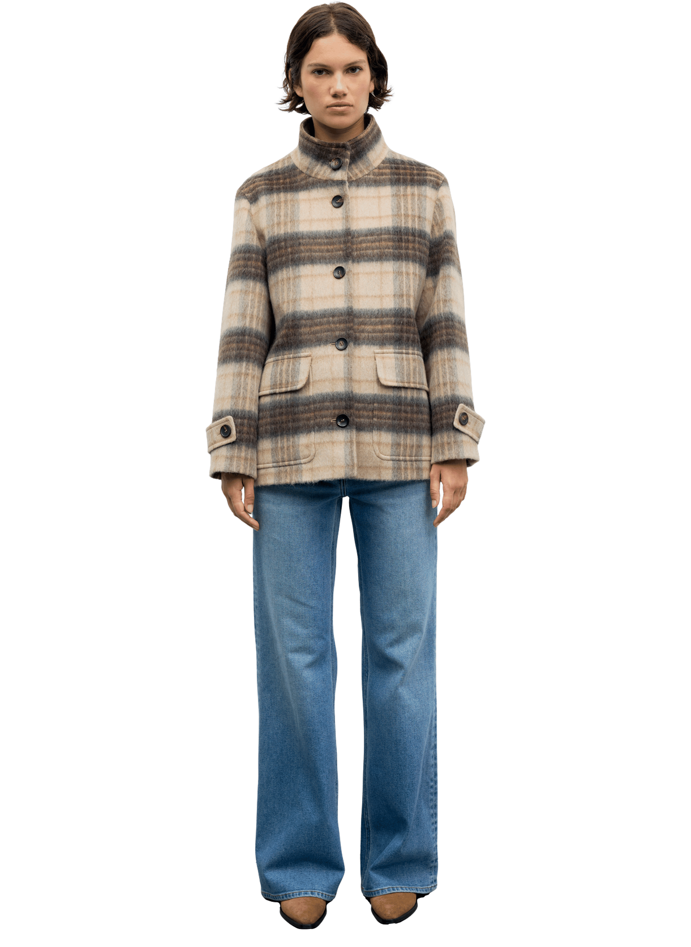 Manteau court à carreaux en mohair - ally GERARD DAREL Beige