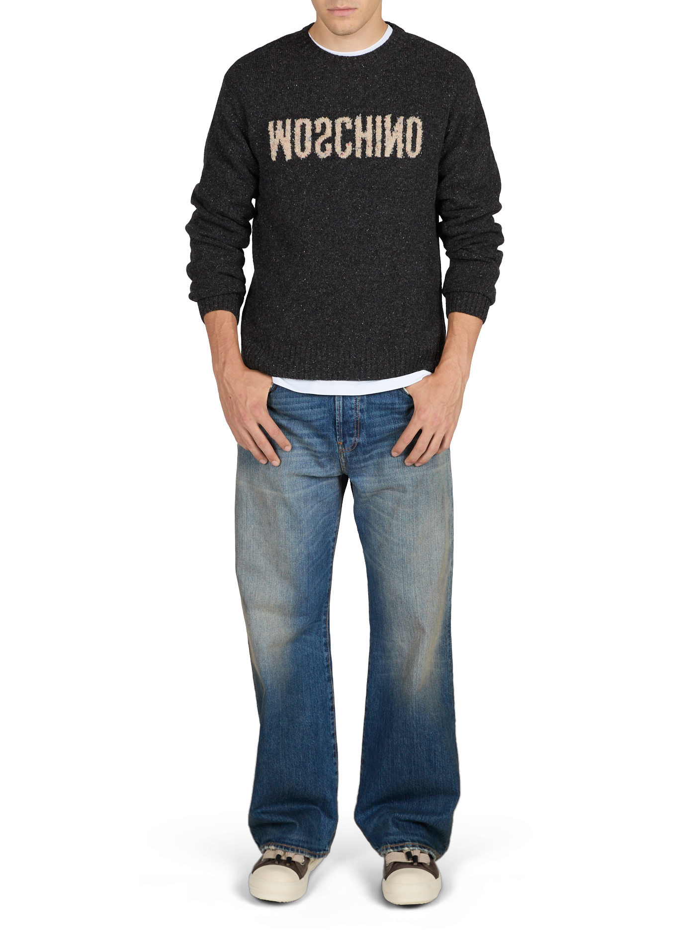 Pull à logo texturé en laine mélangée MOSCHINO Gris