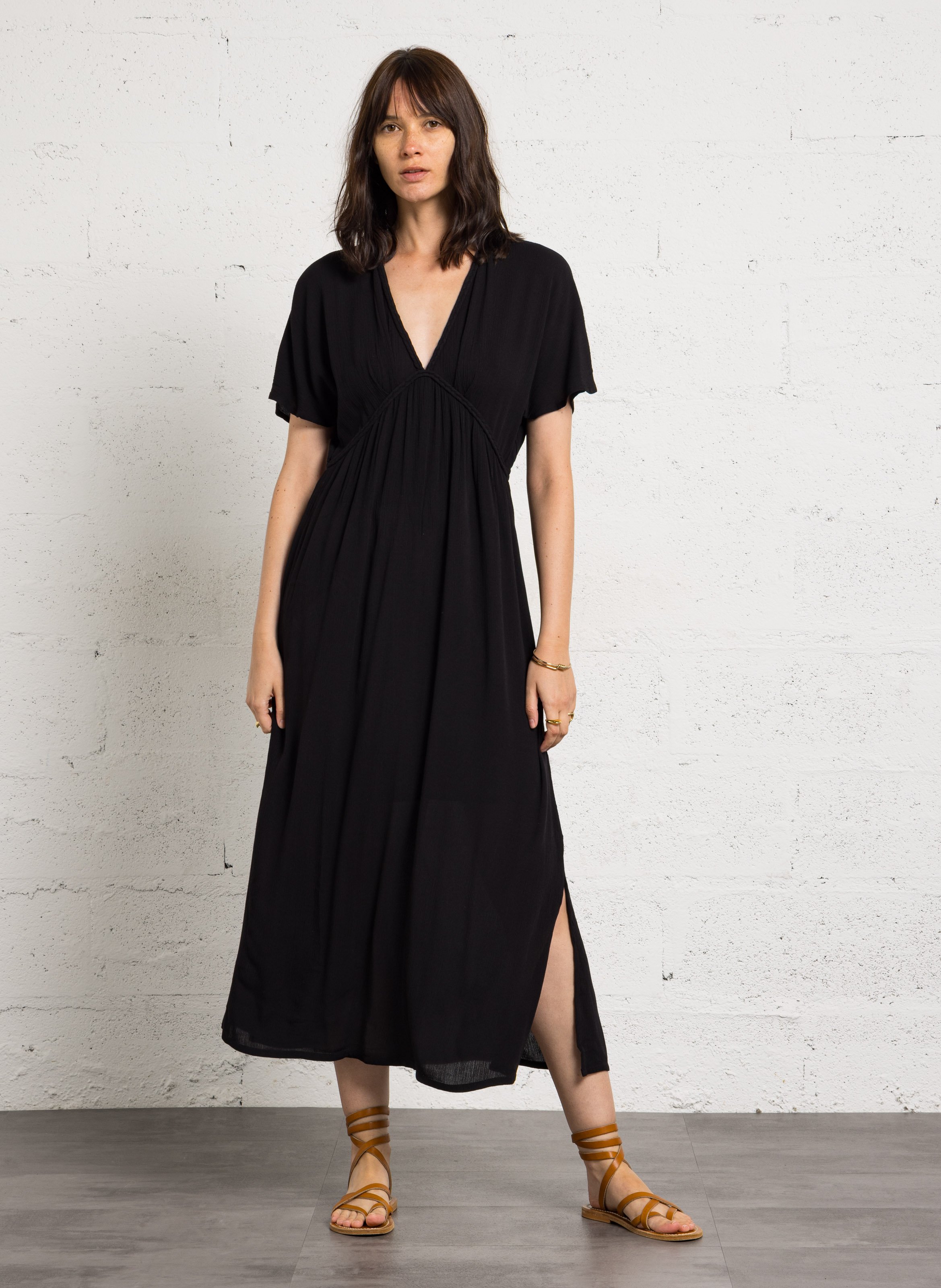 Robe longue col v rebecca MAISON 123 Noir