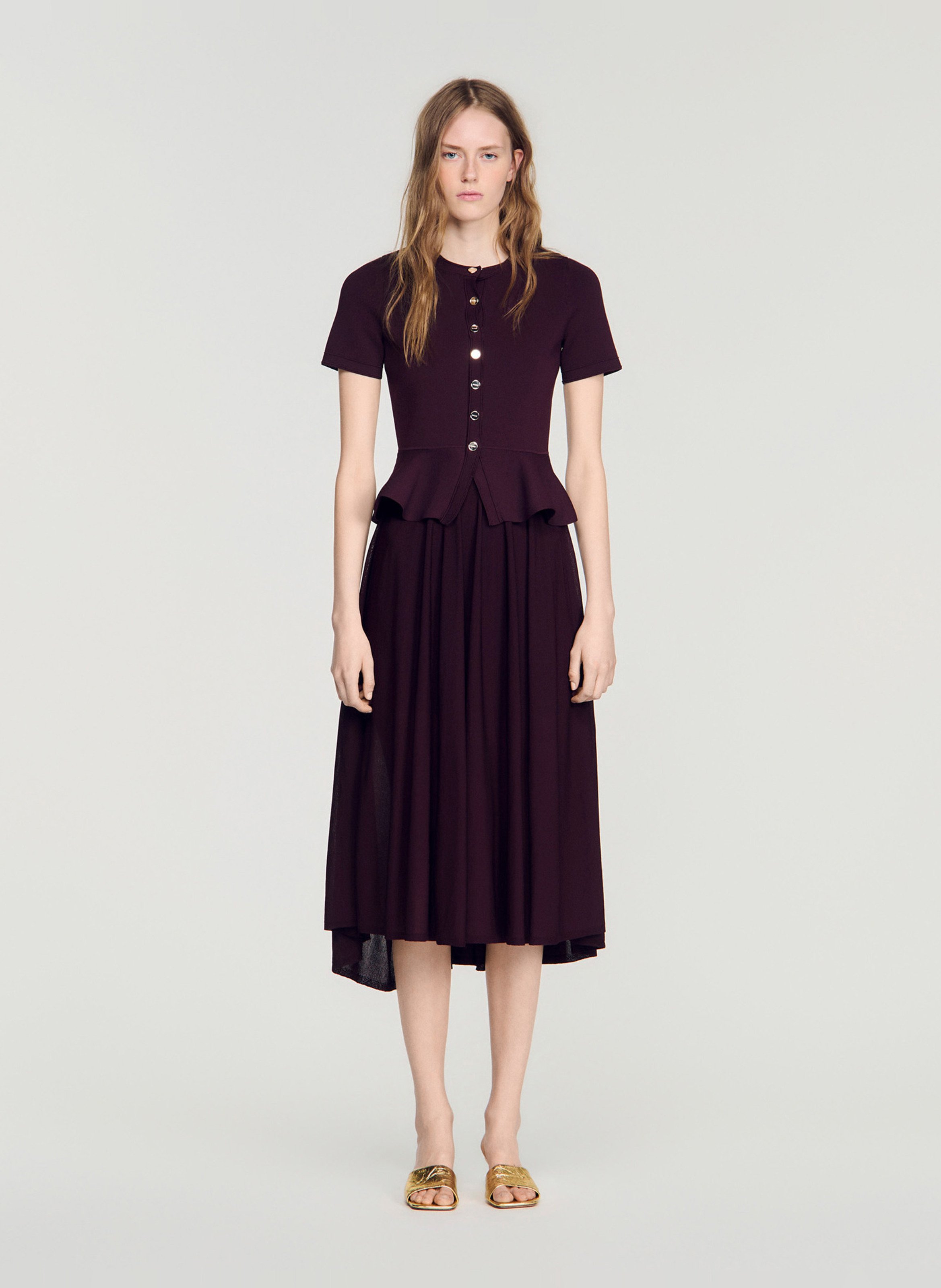 Robe longue col rond SANDRO Rouge