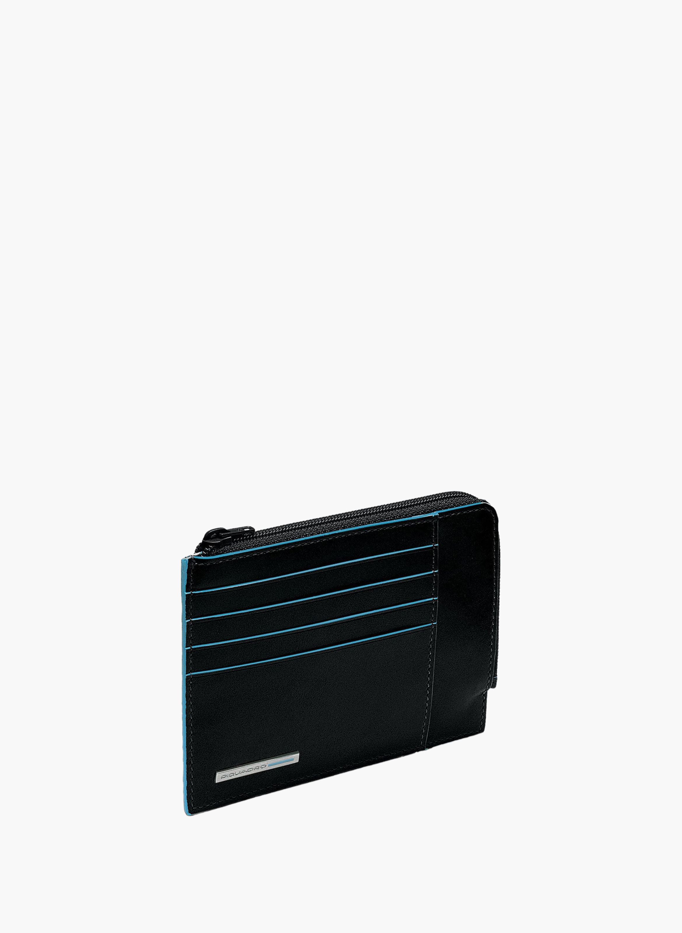 Portefeuille porte-cartes de crédit homme zippé PIQUADRO Noir