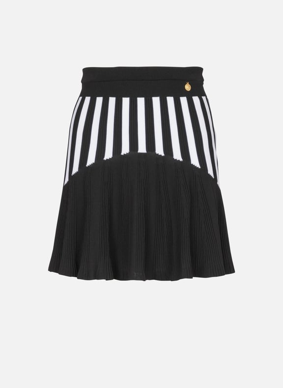 Jupe plissée en maille rayée Noir by BALMAIN BALMAIN Jupe plissée en maille rayée Noir