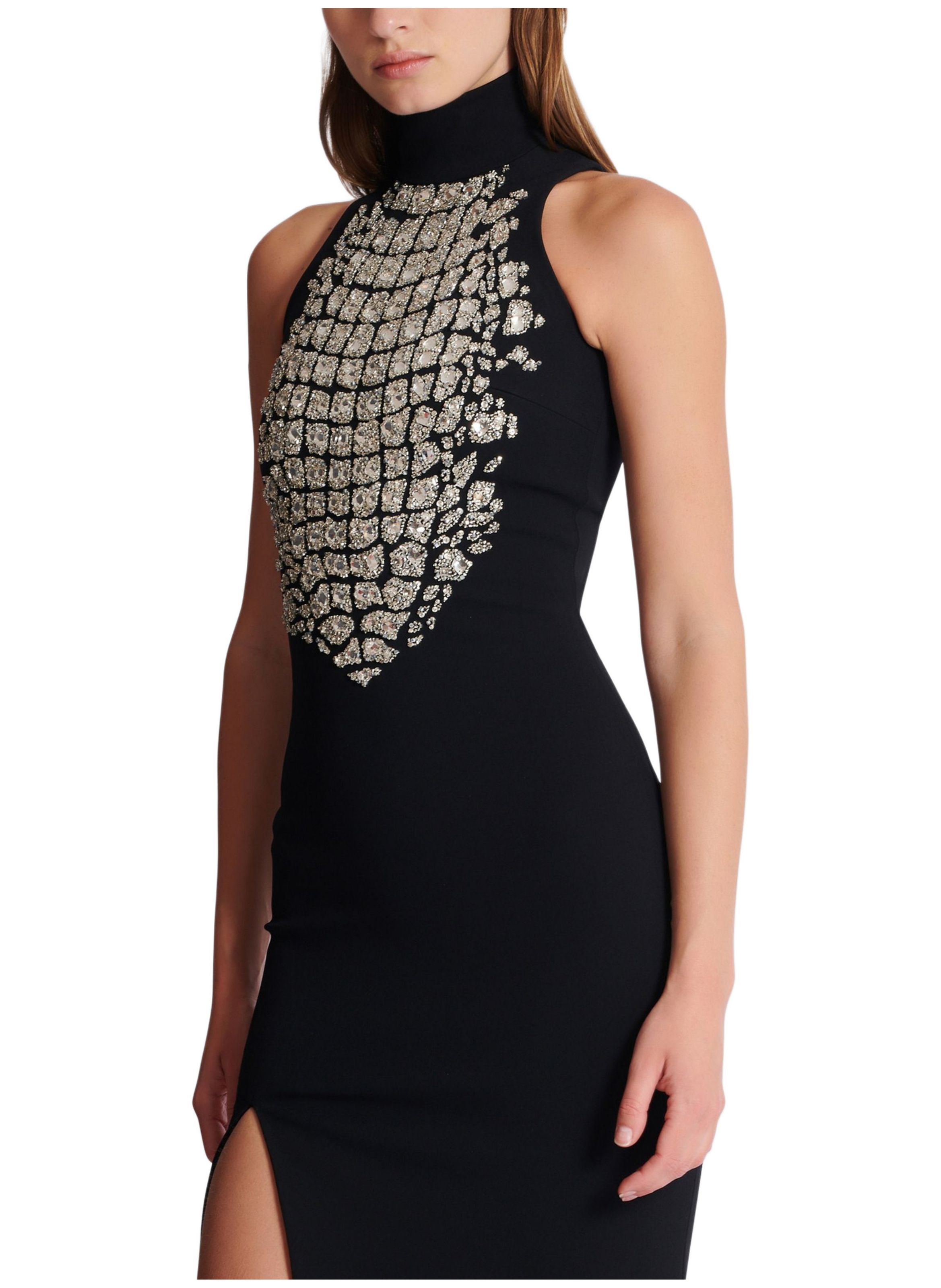 Robe longue fendue avec broderie BALMAIN Noir