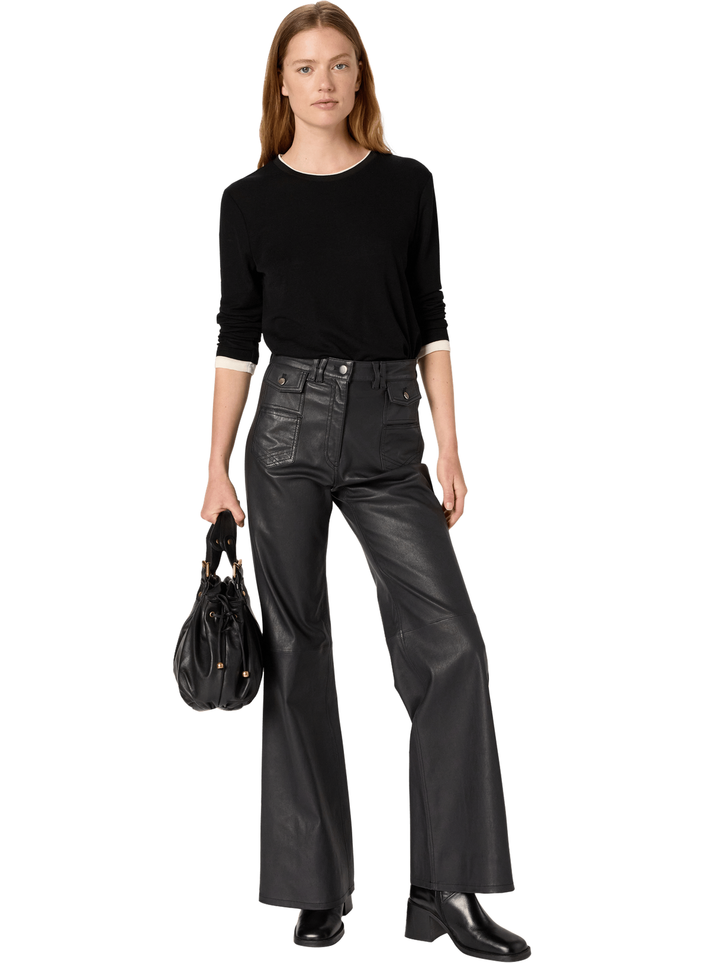Pantalon flare en cuir - cynthia GERARD DAREL Noir