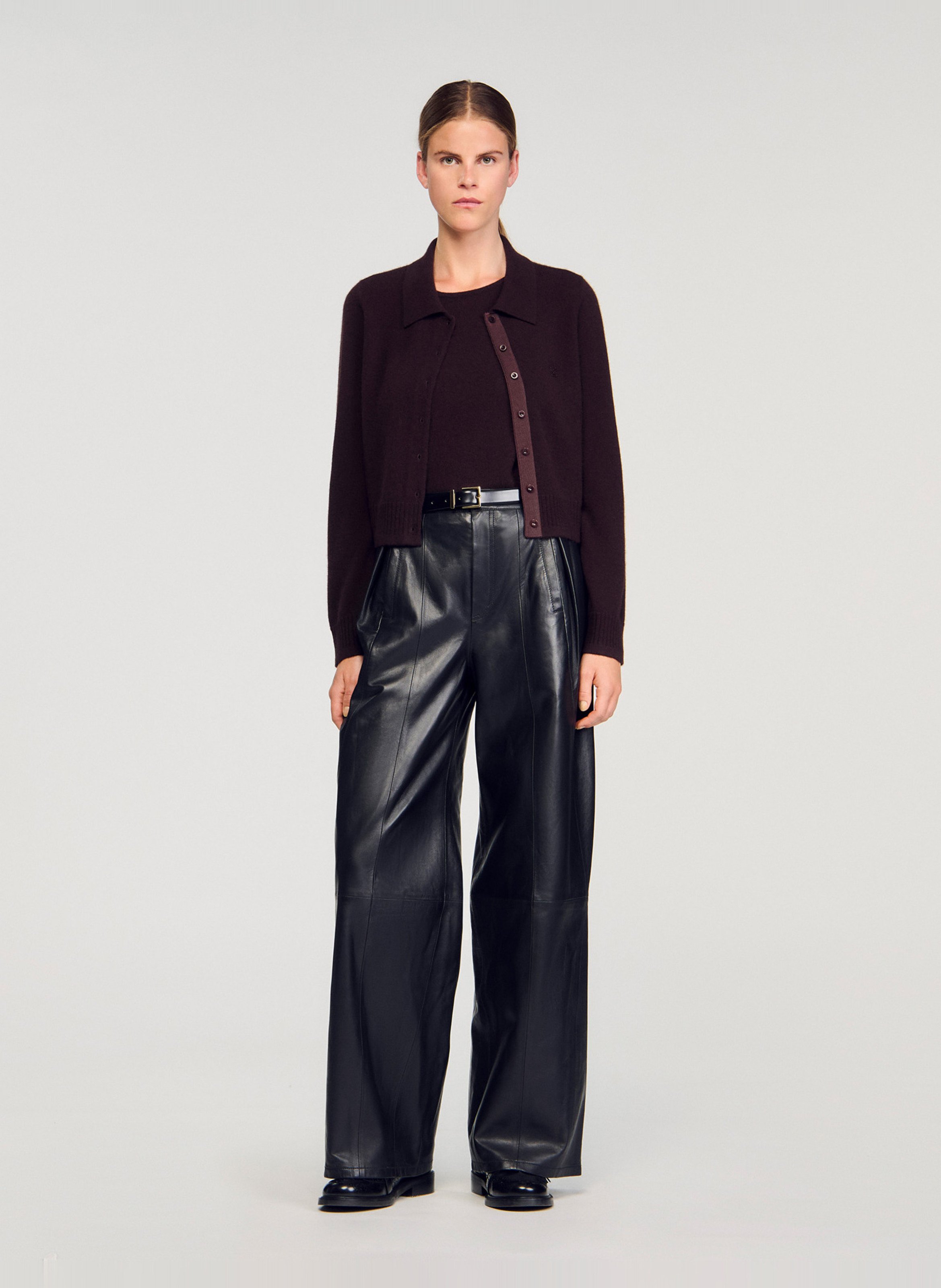 Cardigan droit col classique en laine et cachemire SANDRO Marron