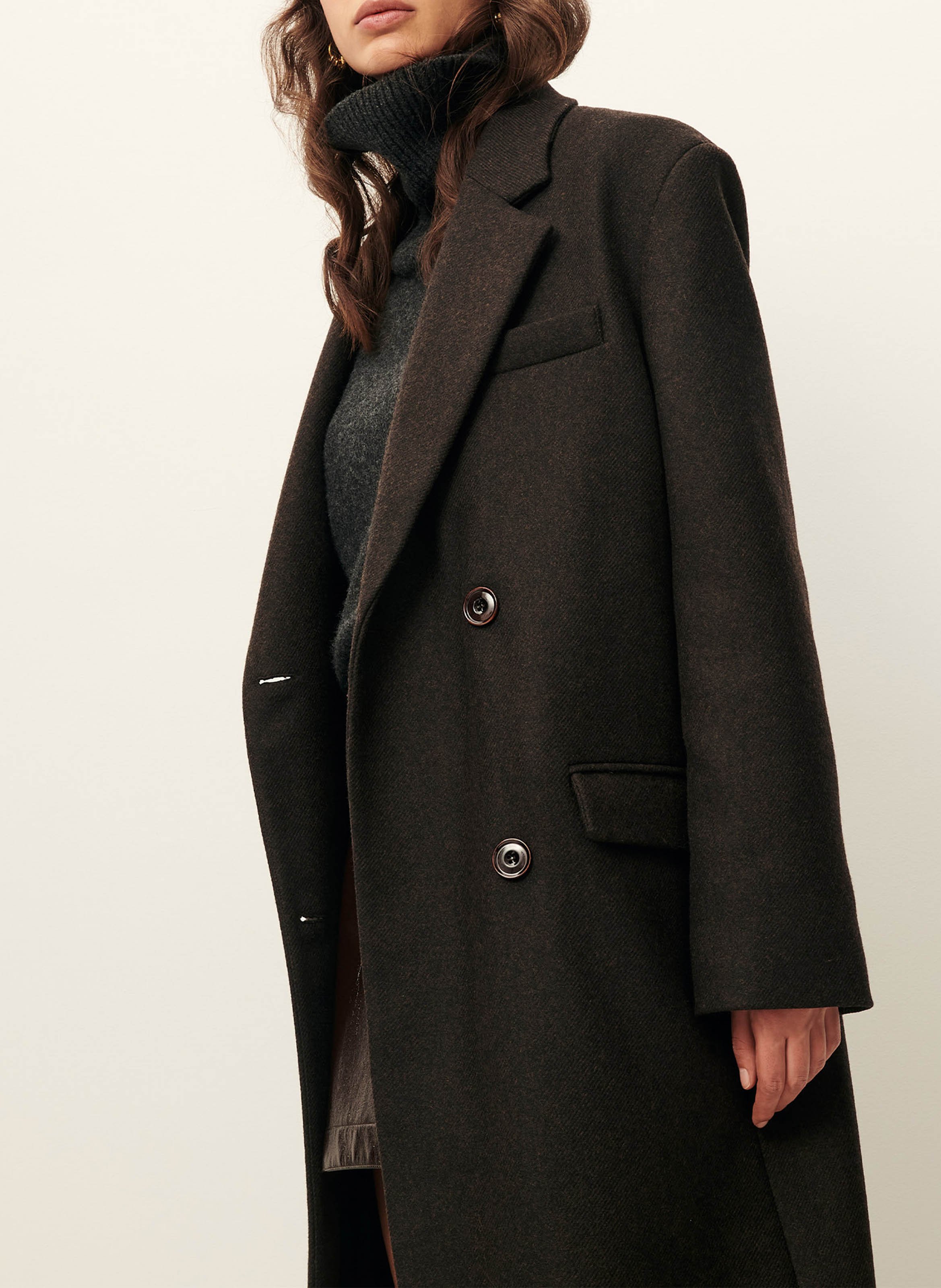Manteau droit long boutonné SESSUN Marron