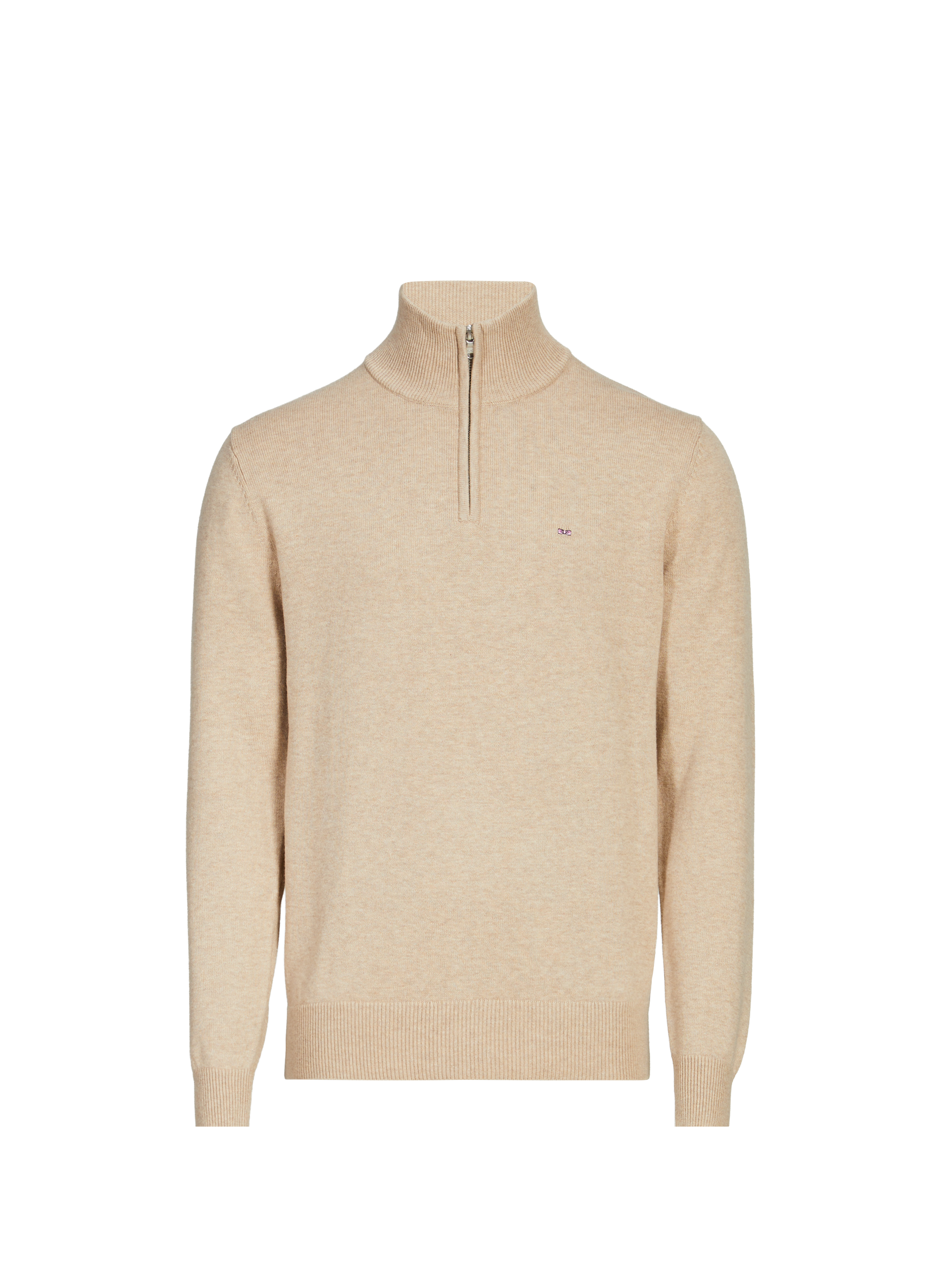 EDEN PARK Pull col zippé en laine et coton Beige
