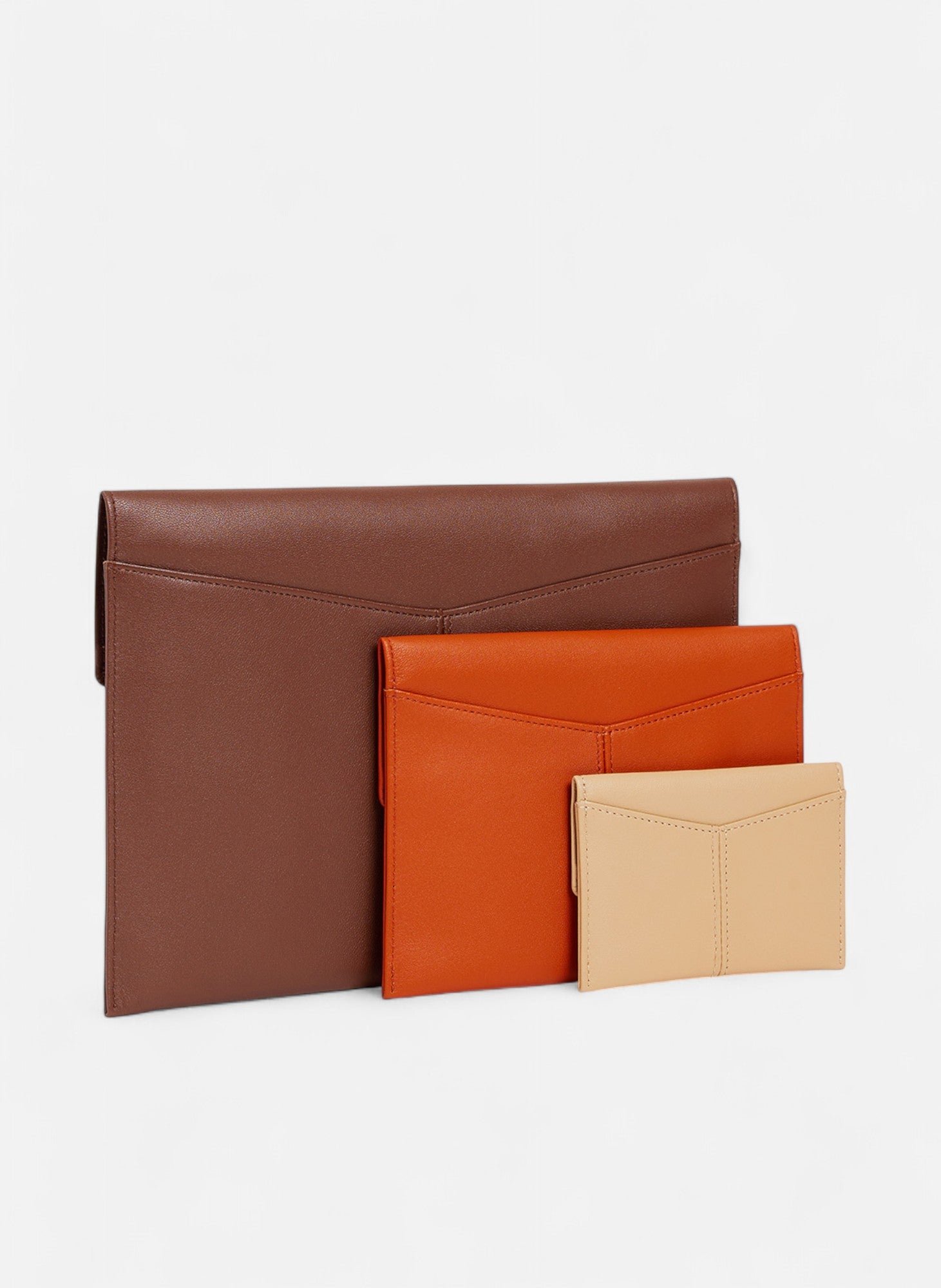 Trio de pochettes charlotte en cuir lisse LE TANNEUR Marron
