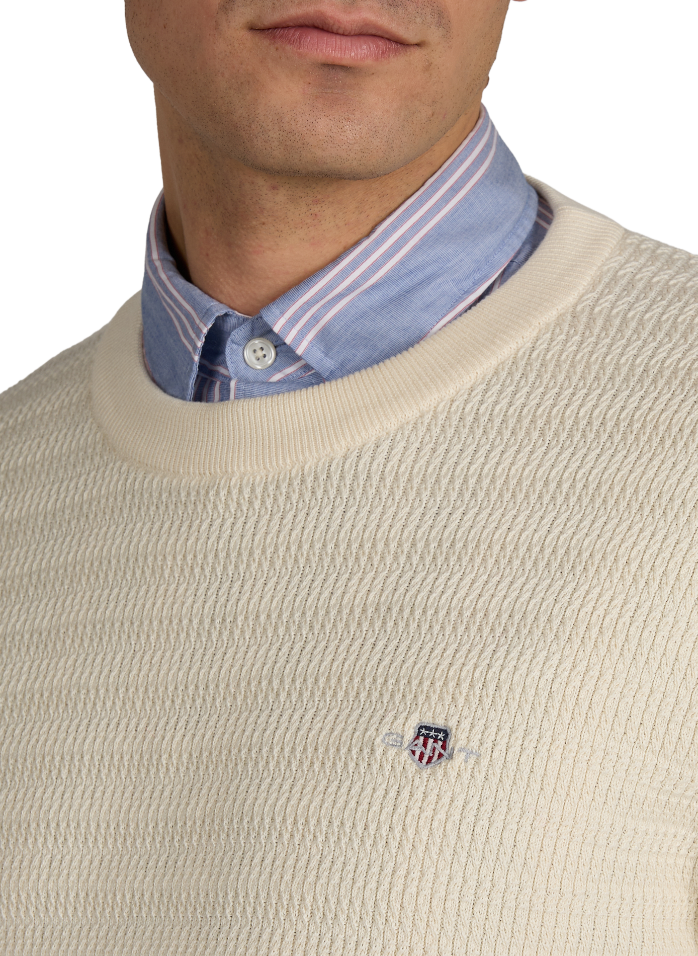 Round-neck ribbed knit cotton sweater GANT Beige