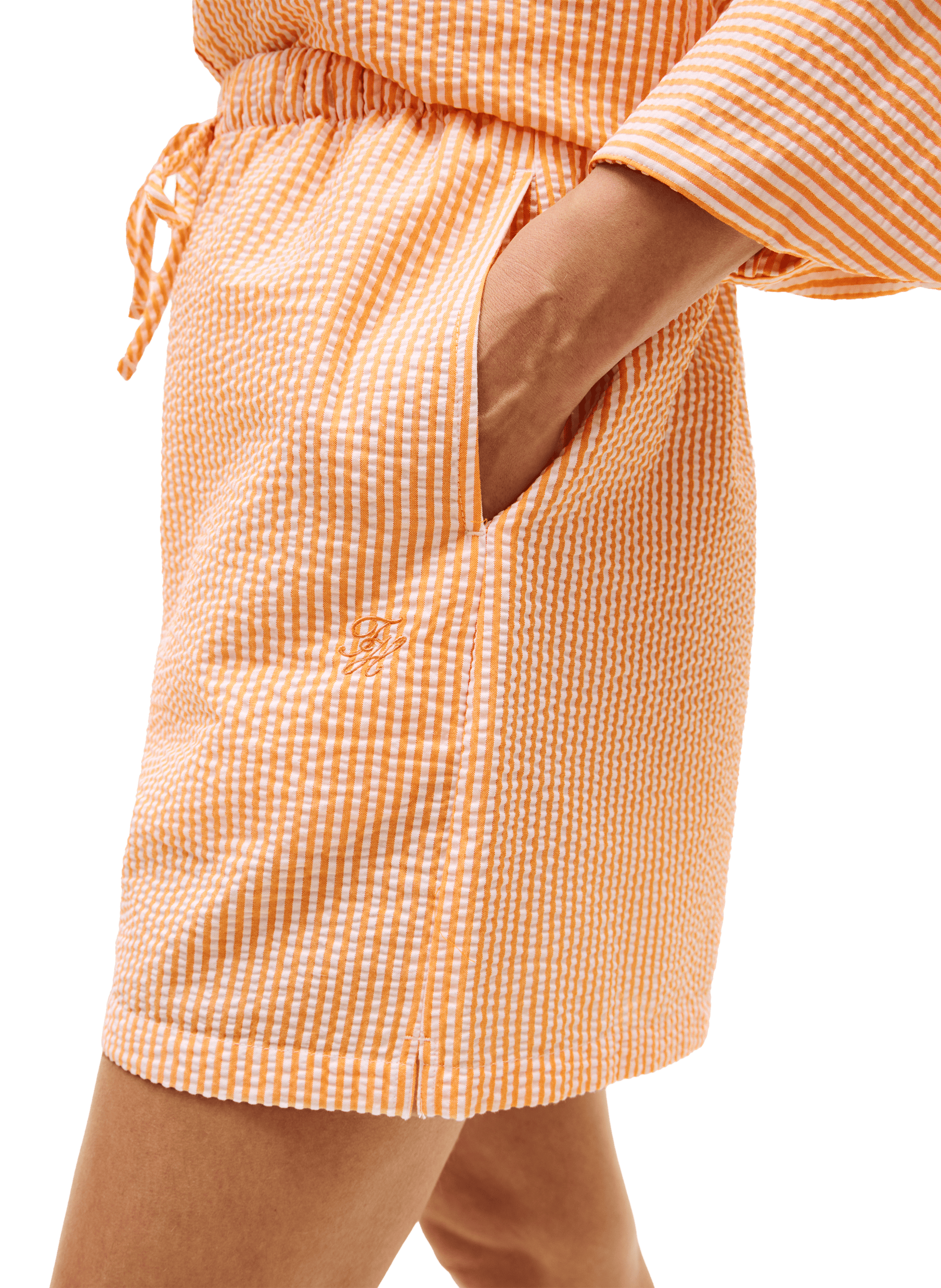 Striped oversized t-shirt with embroidered logo Orange