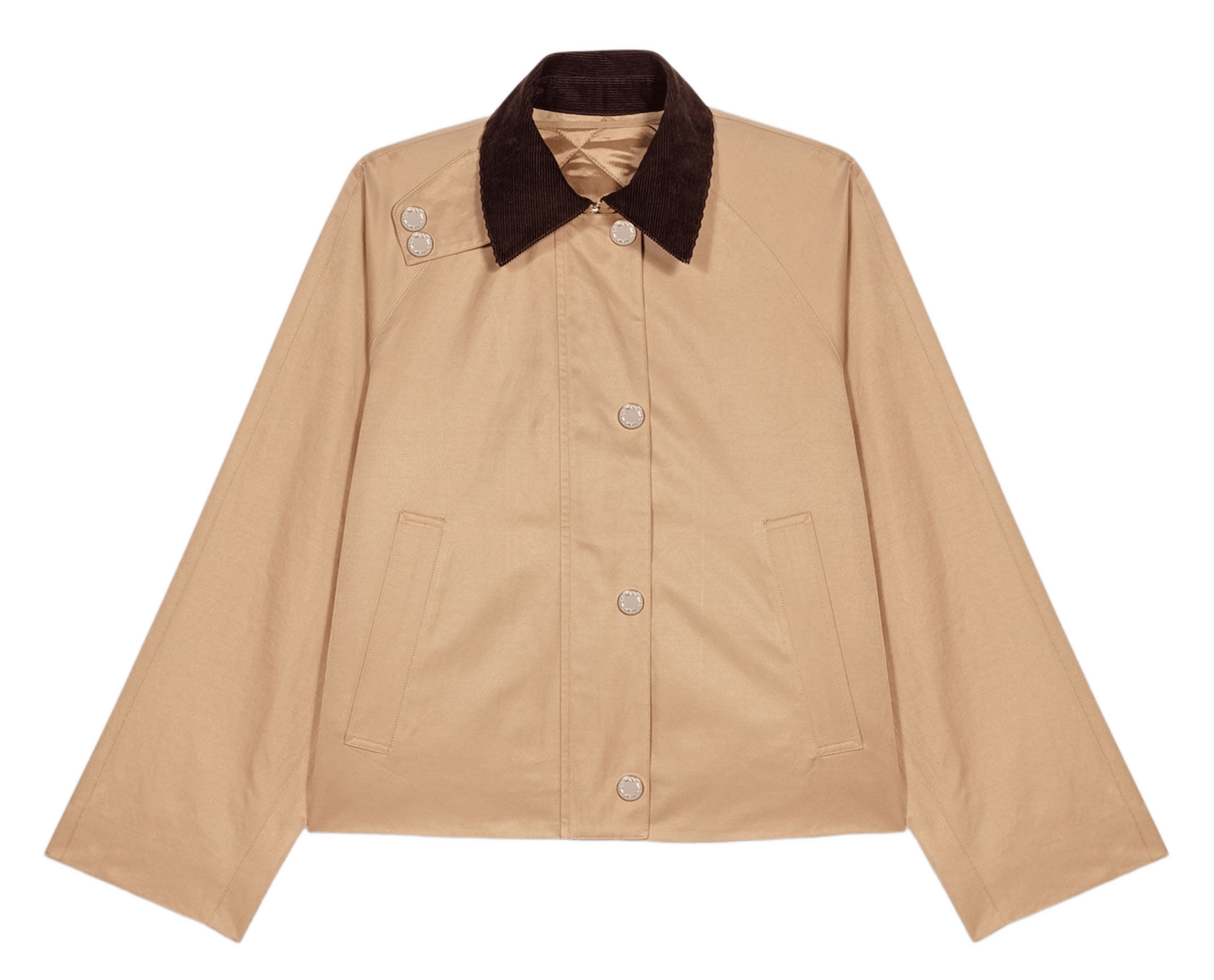 Veste trapèze unie à col velours côtelé MAJE Beige