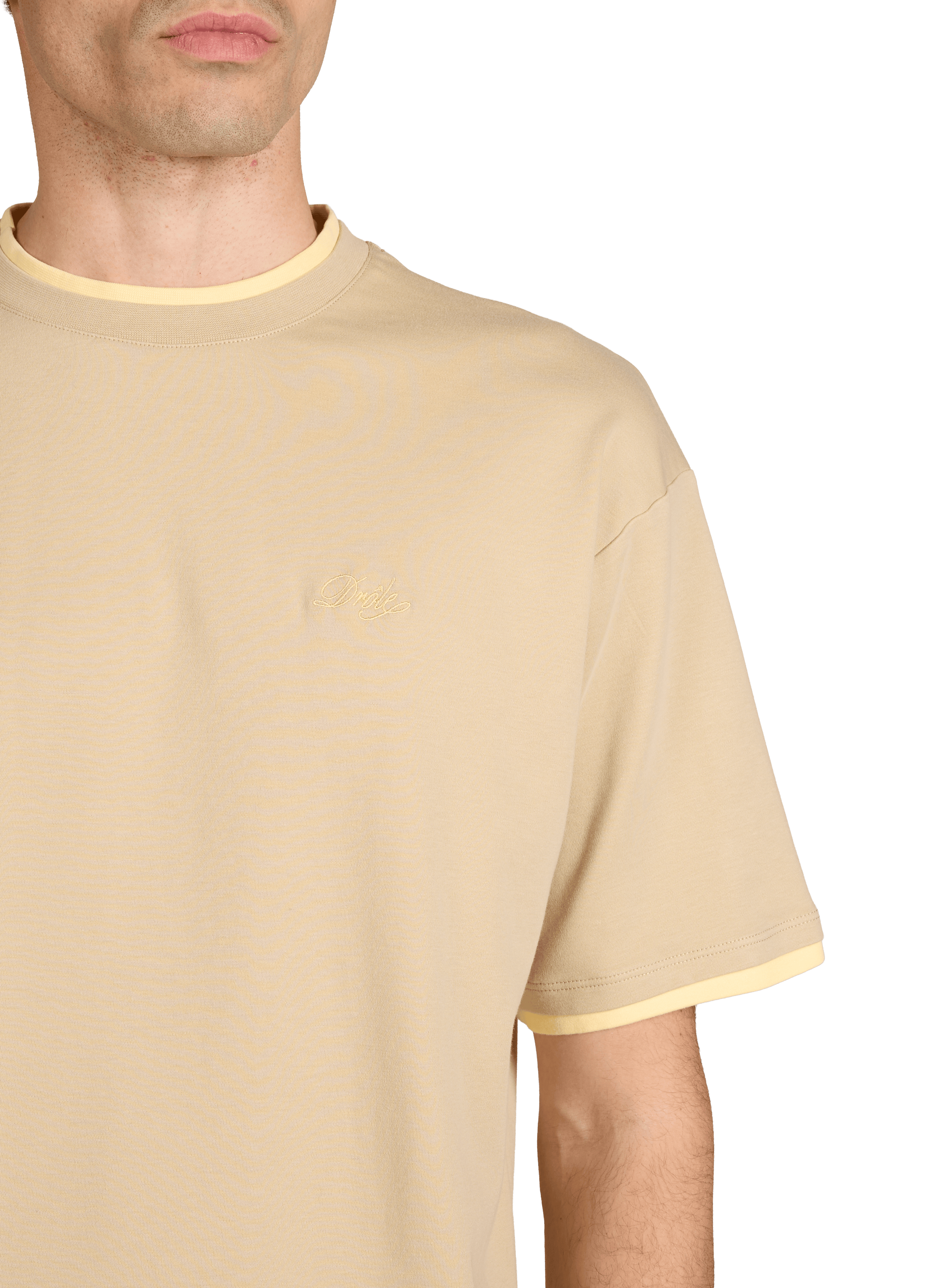 T-shirt with round neck embroidery from a cotton brand. DROLE DE MONSIEUR Beige