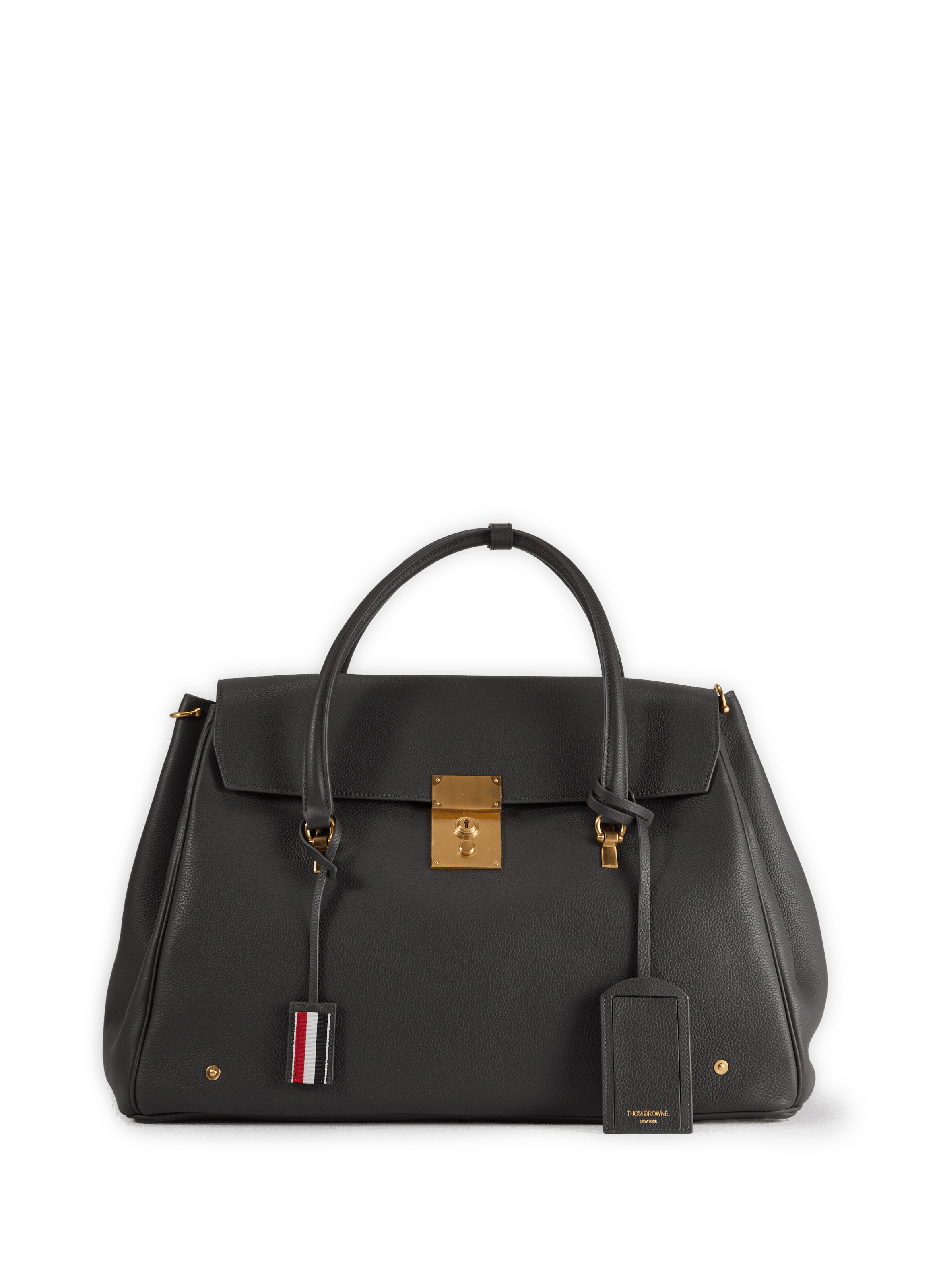 Sac week-end en cuir grainé THOM BROWNE Gris