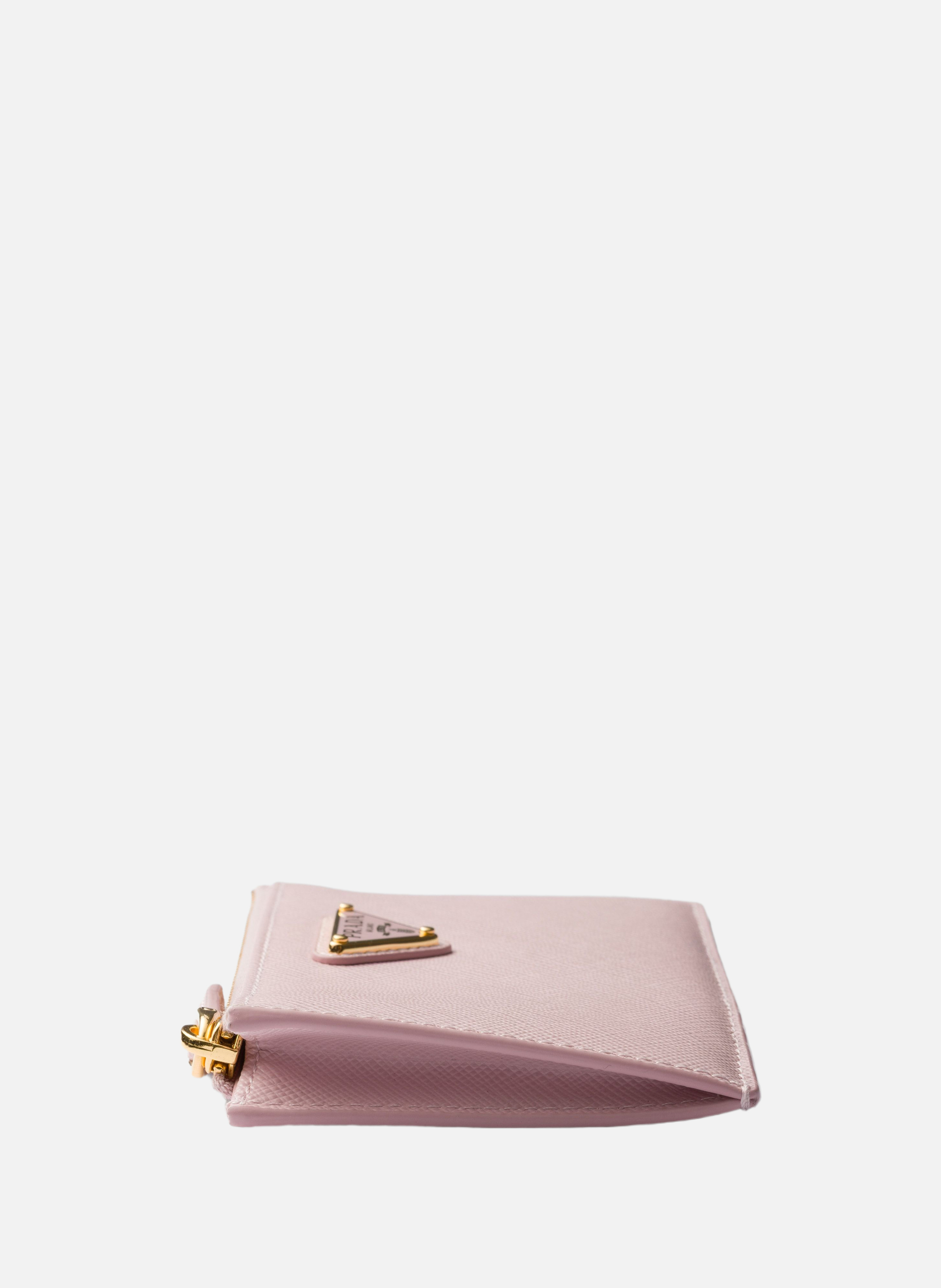 Porte-cartes en cuir saffiano imprimé PRADA Rose