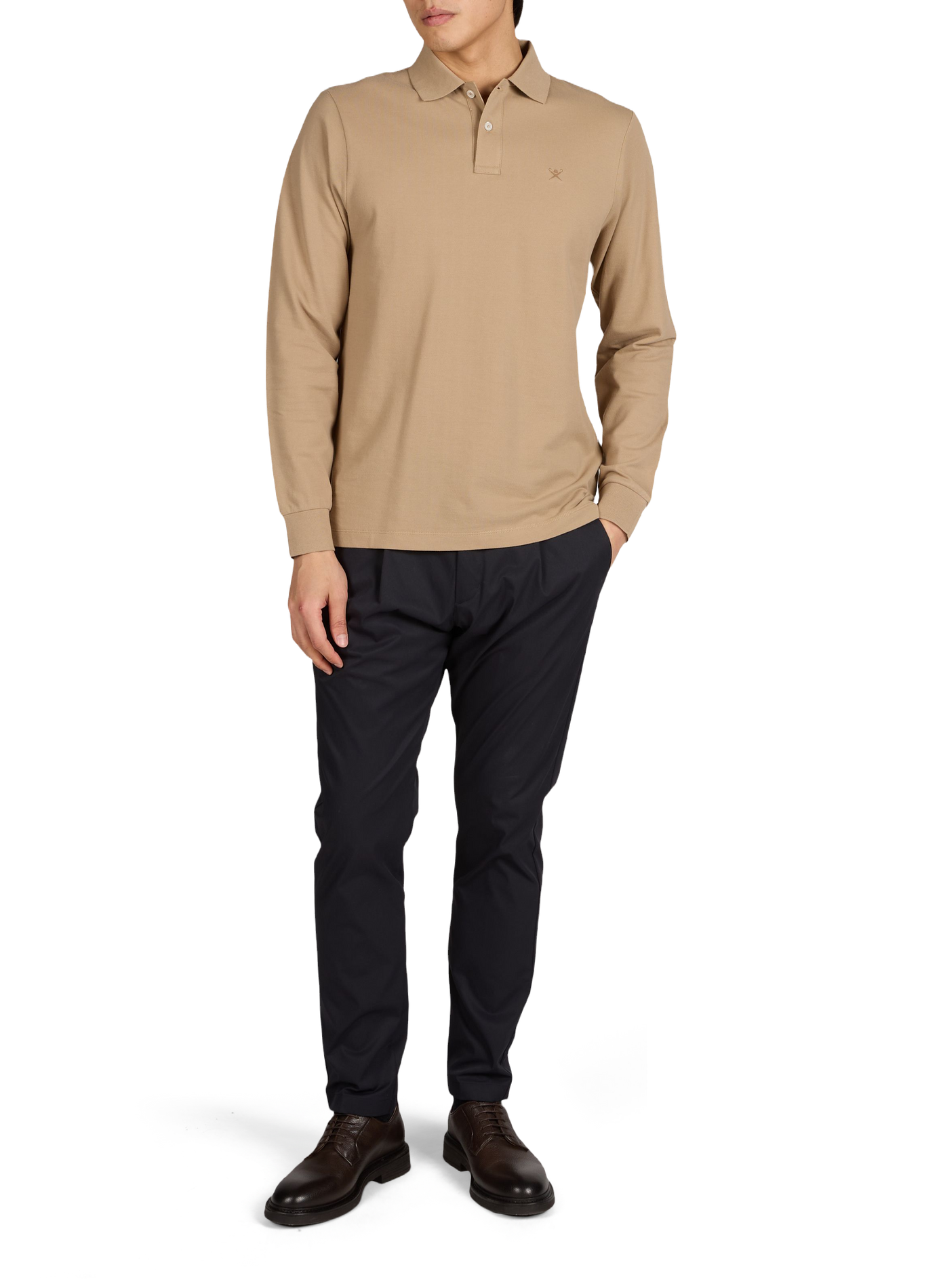Long-sleeve cotton Polo shirt HACKETT Beige
