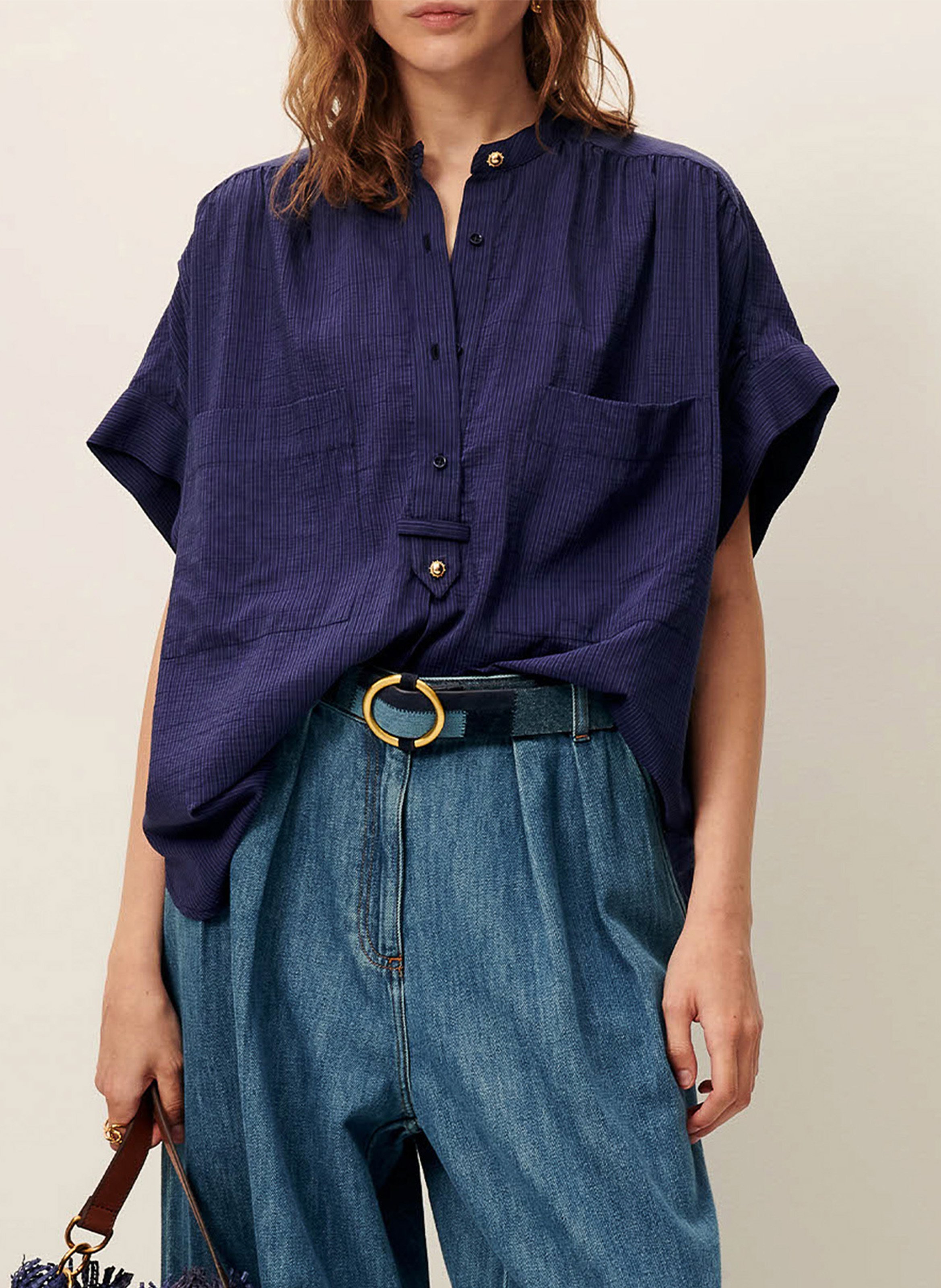 Chemise col rond rayée camille SESSUN Bleu