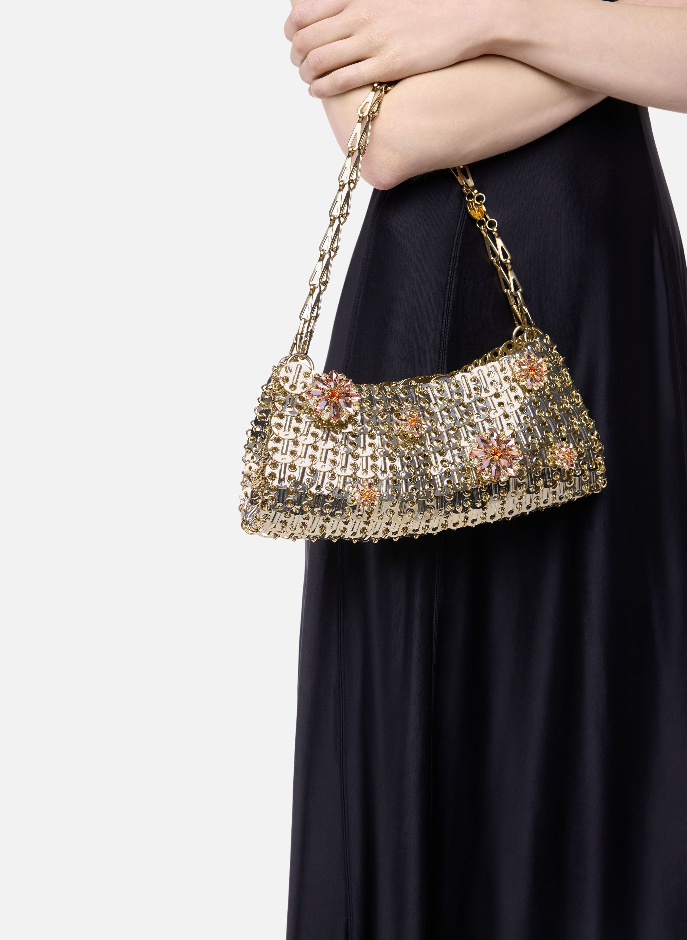 1969 clutch en métal avec détails de fleurs en strass RABANNE Doré