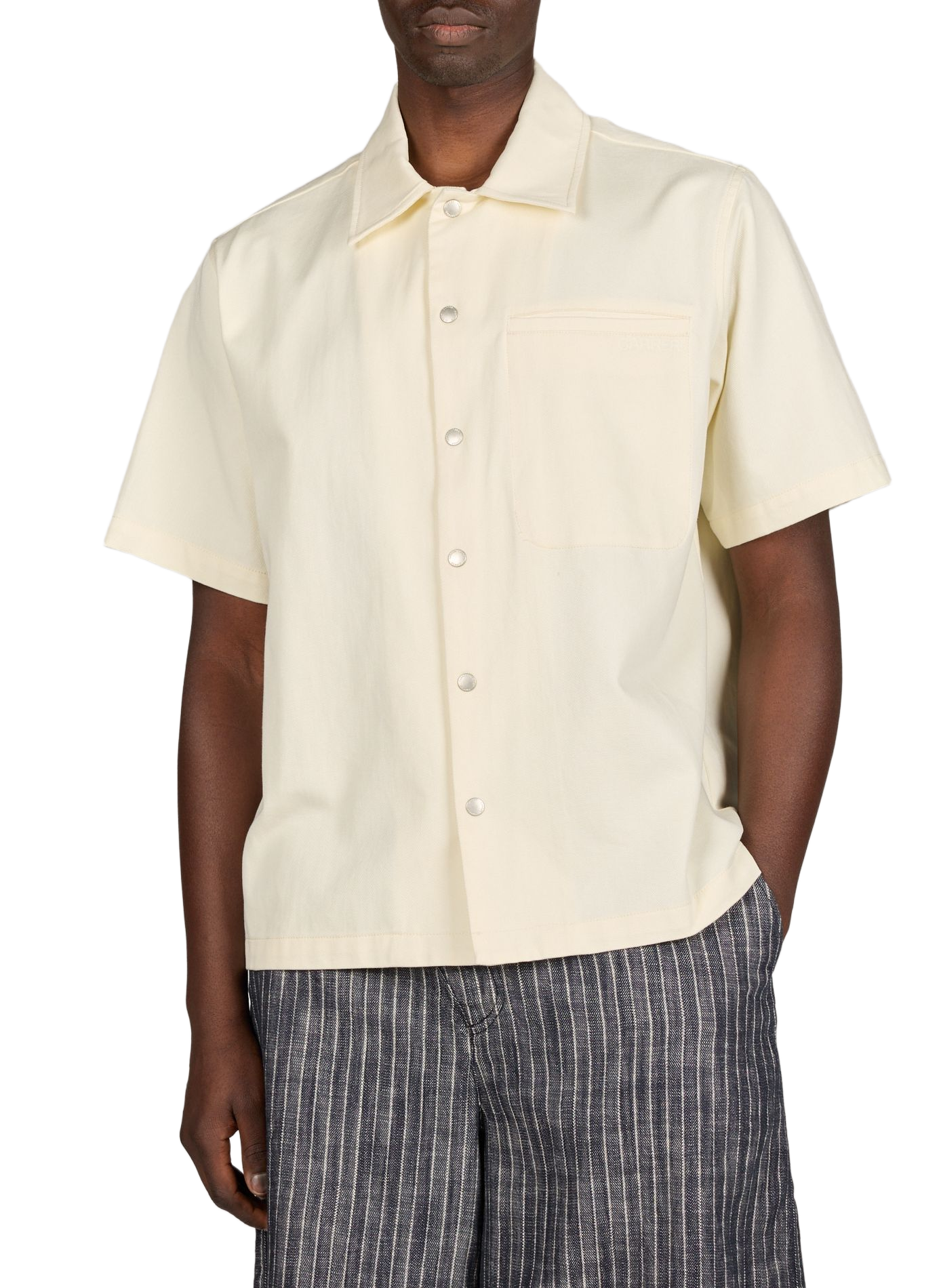 Chemise à manches courtes en coton, soie et lin mélangés CARRER Beige