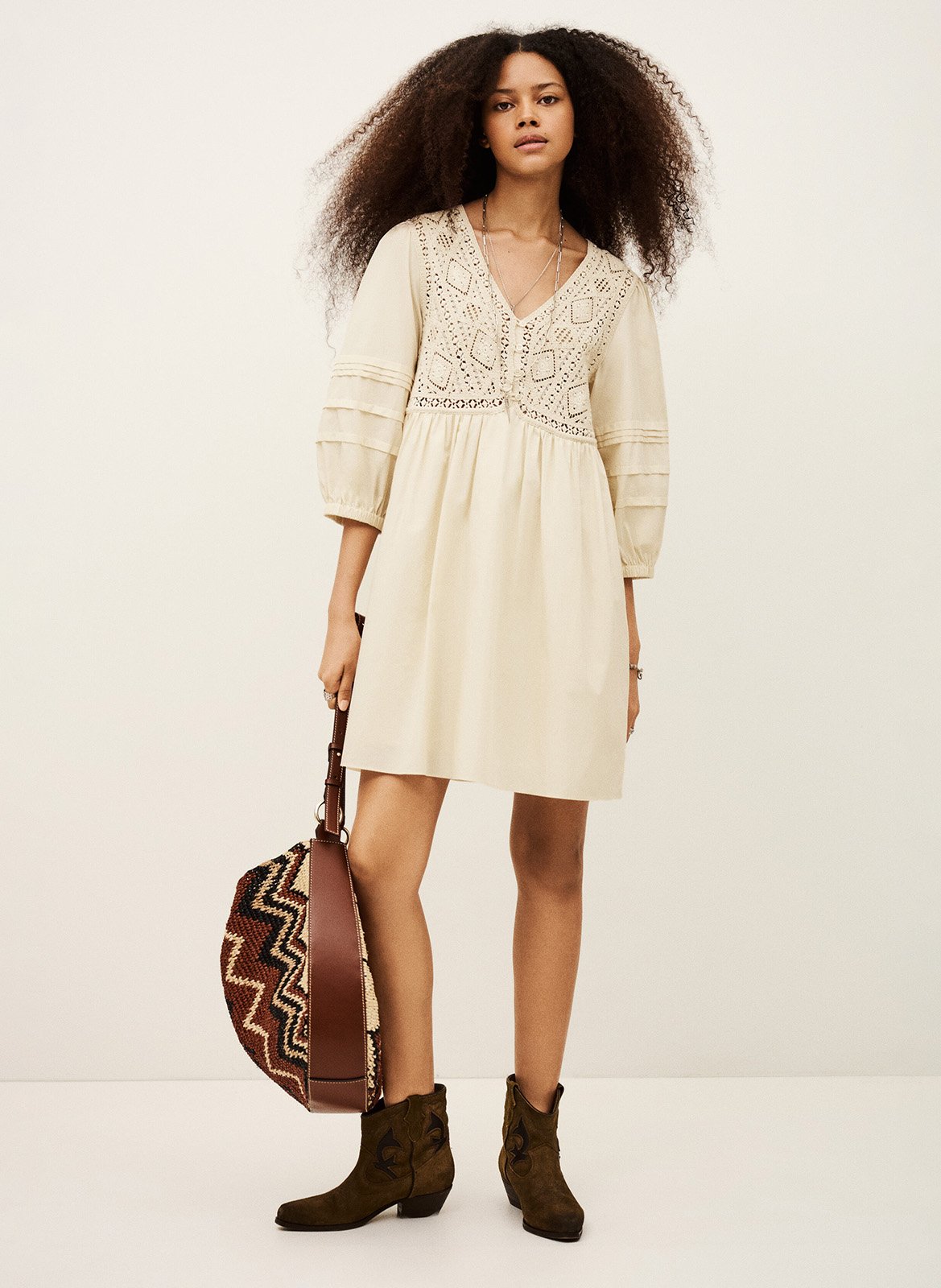 Robe courte col v en coton sonia BA&SH Beige