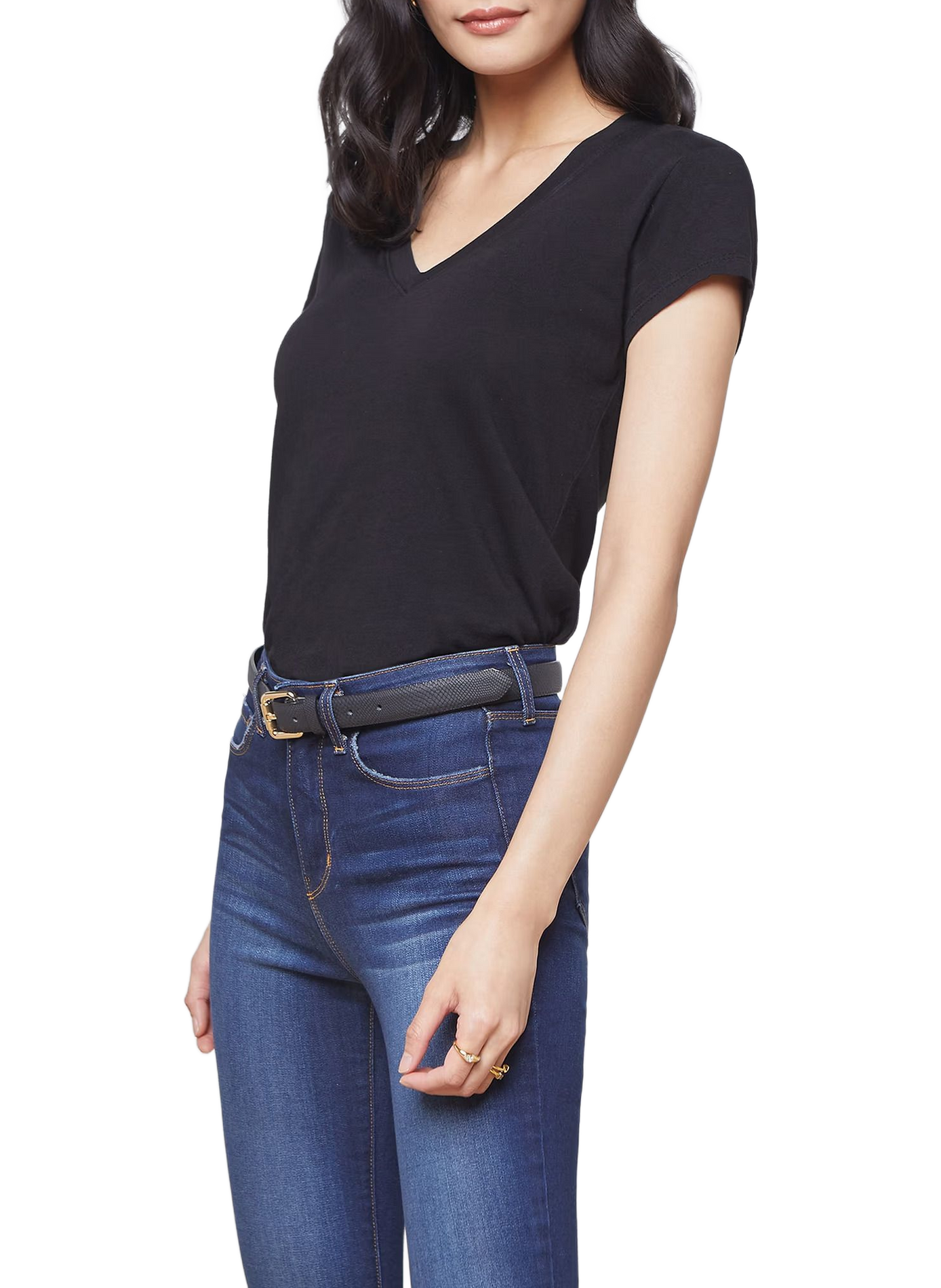 Short-sleeved V-neck cotton T-shirt L'AGENCE Black