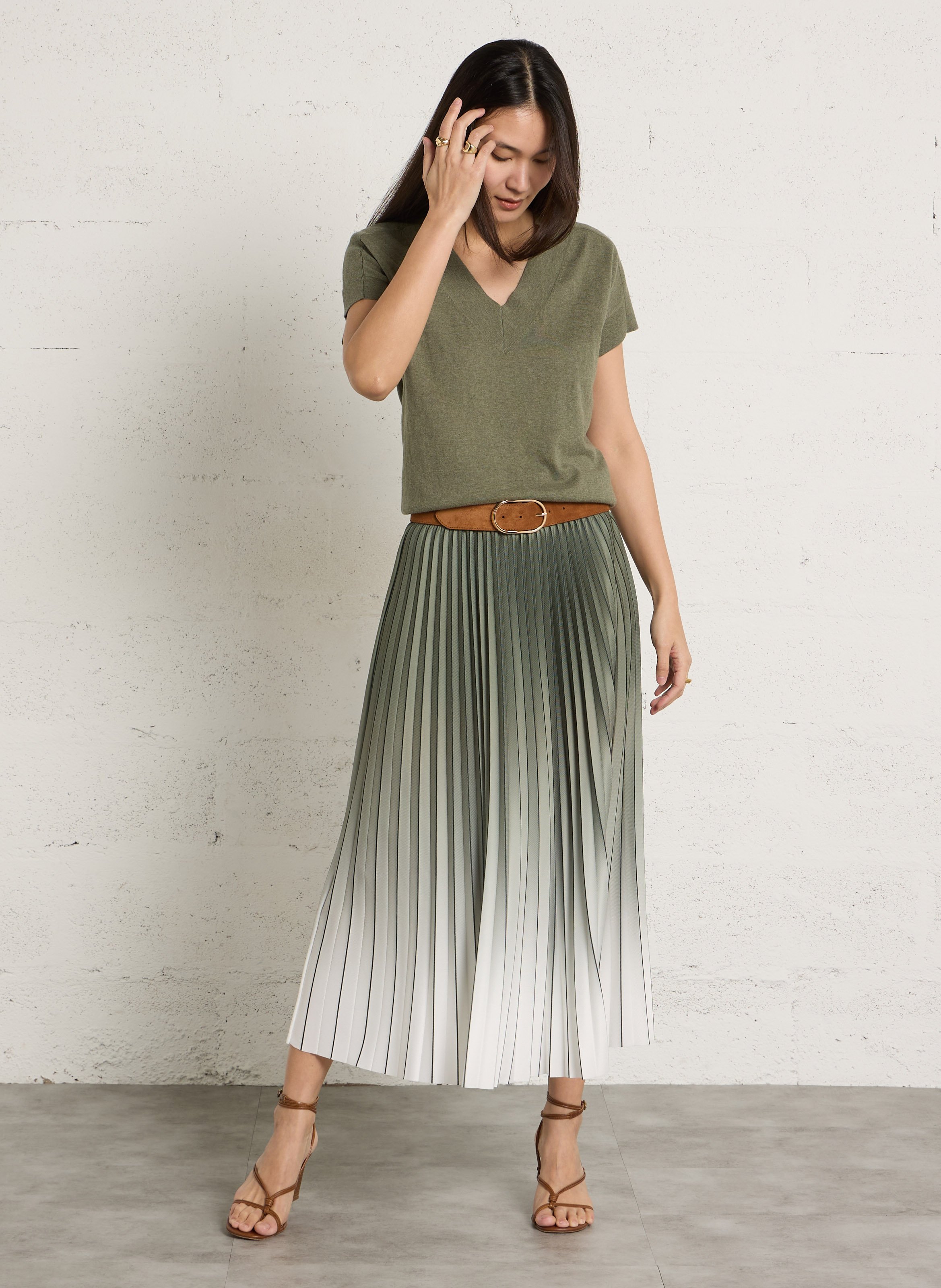 Jupe midi évasée plissée darcy MAISON 123 Vert