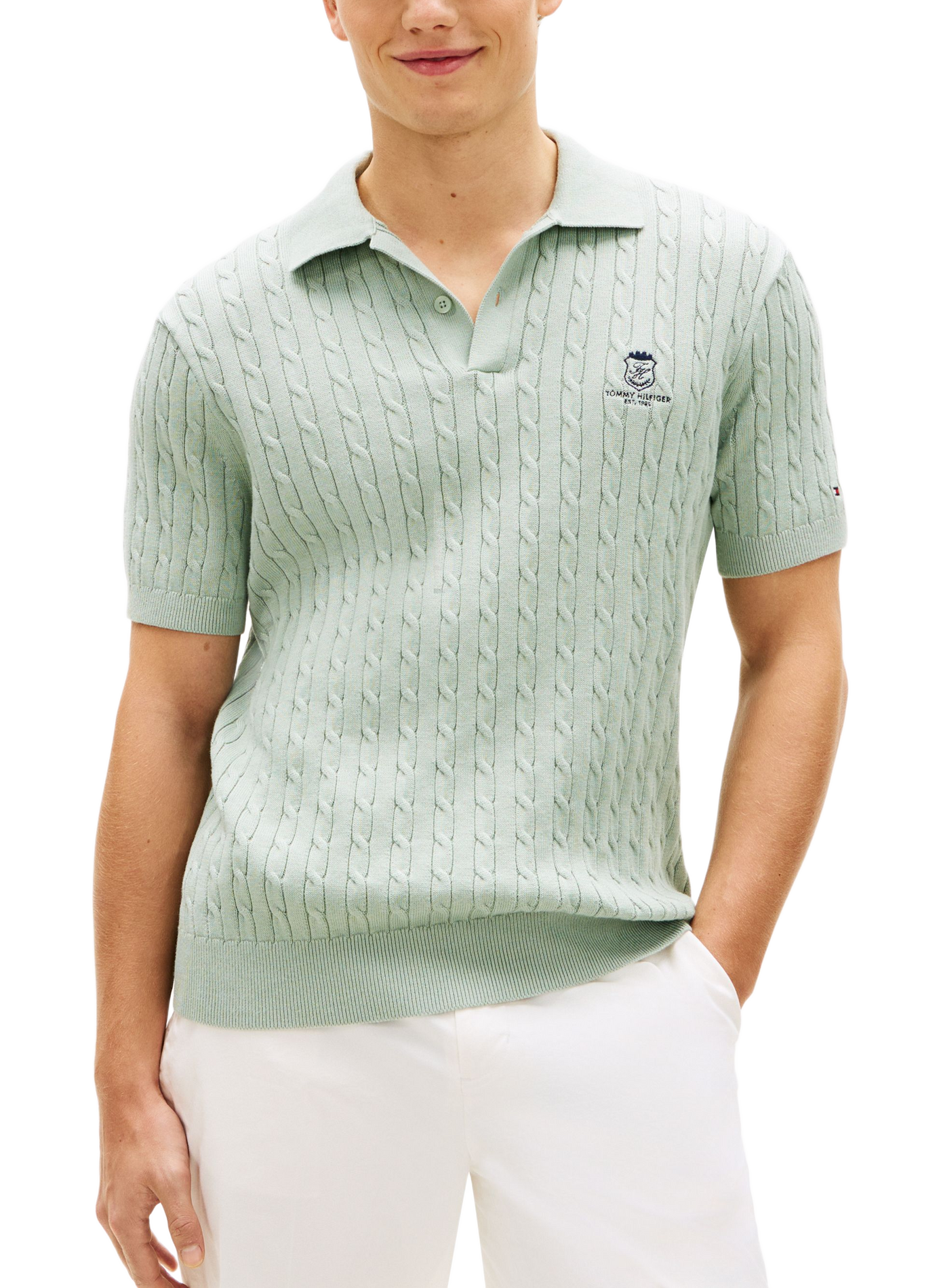 Short-sleeved twisted knit cotton polo TOMMY HILFIGER Green