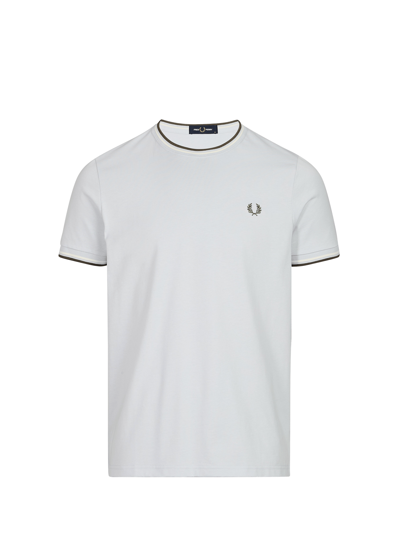 Plain round neck cotton T-shirt  Dusky blue ecru laurel wreath green