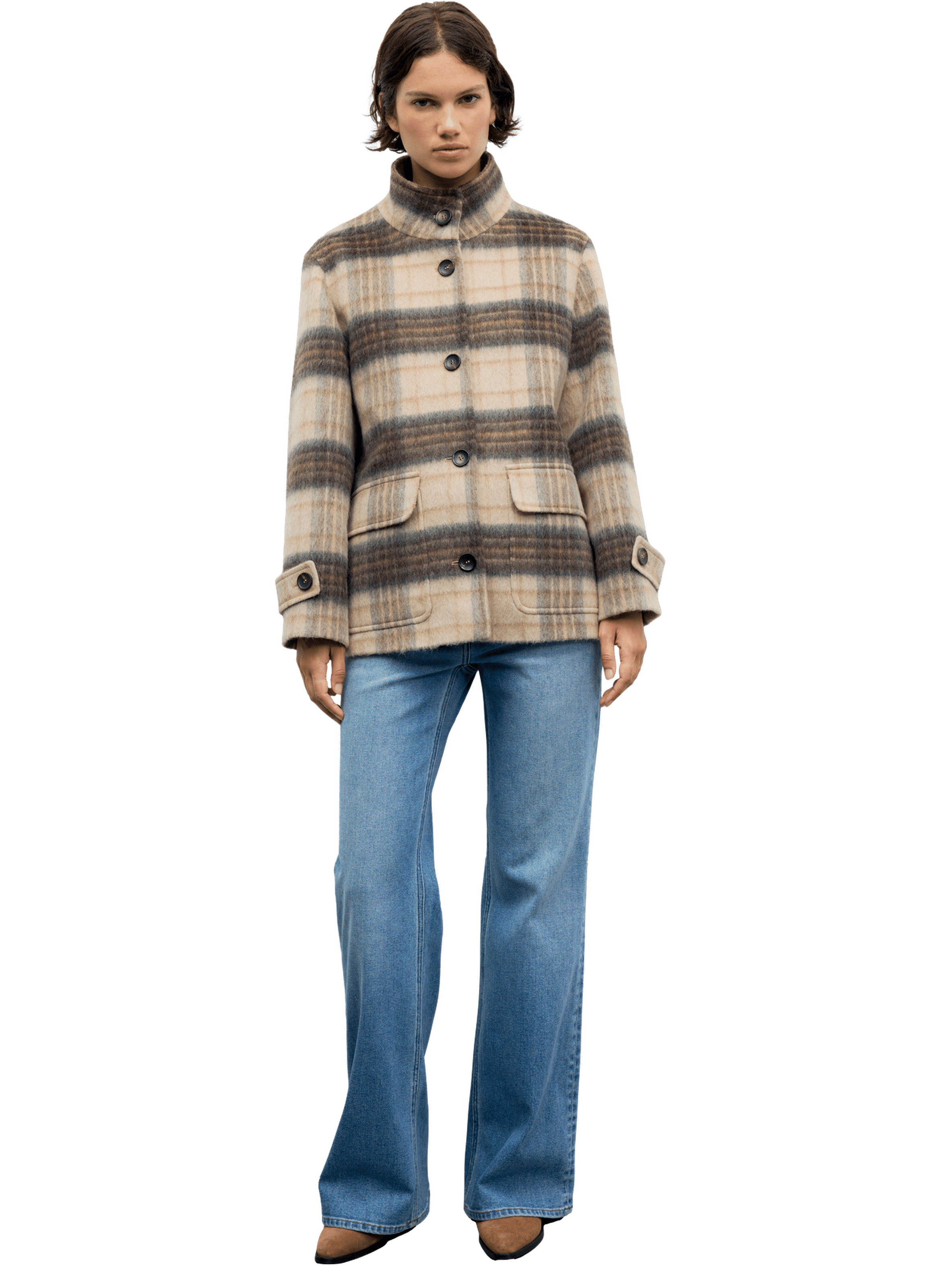 Manteau court à carreaux en mohair - ally GERARD DAREL Beige