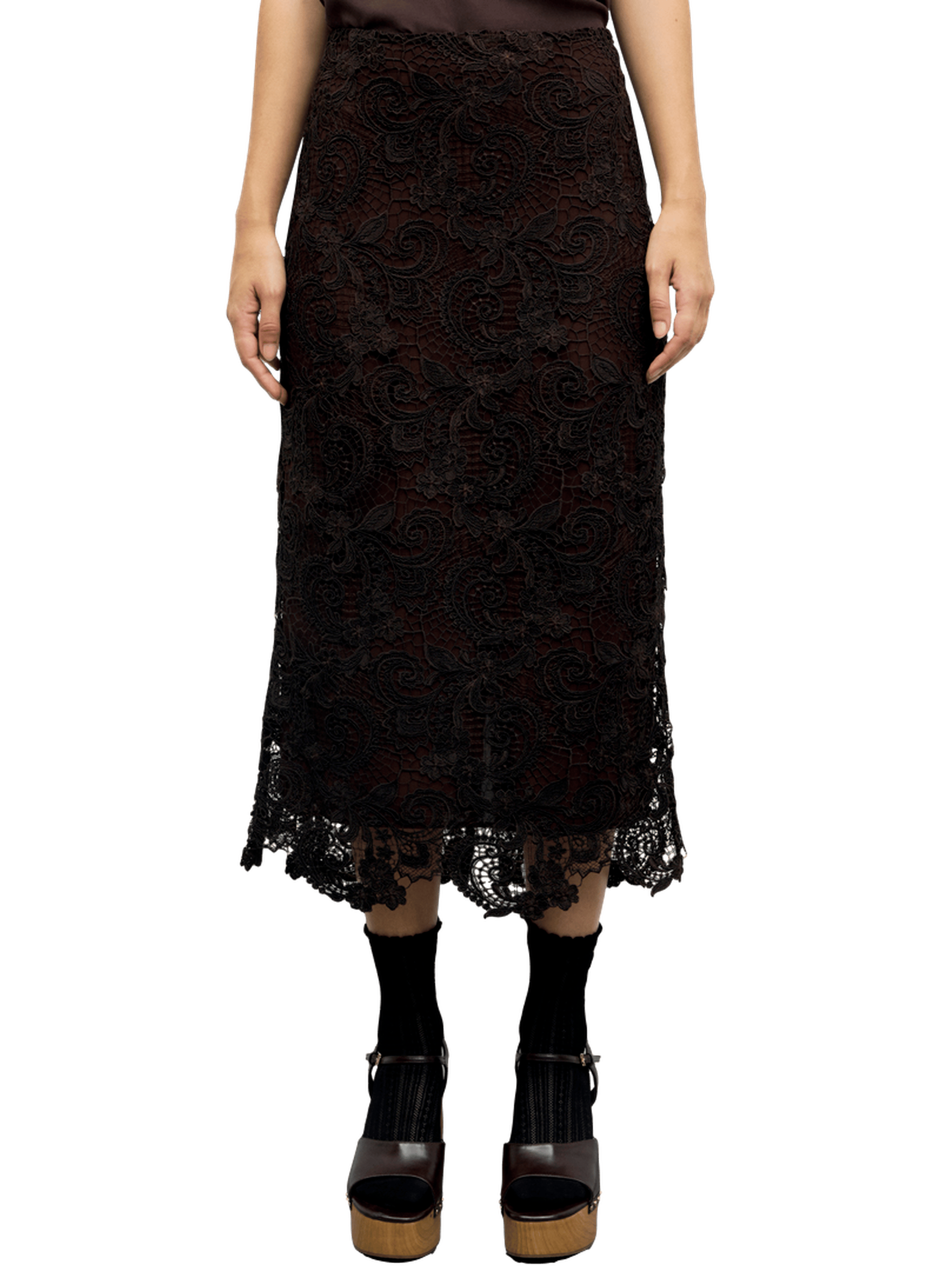 Jupe droite en dentelle - tyra GERARD DAREL Marron