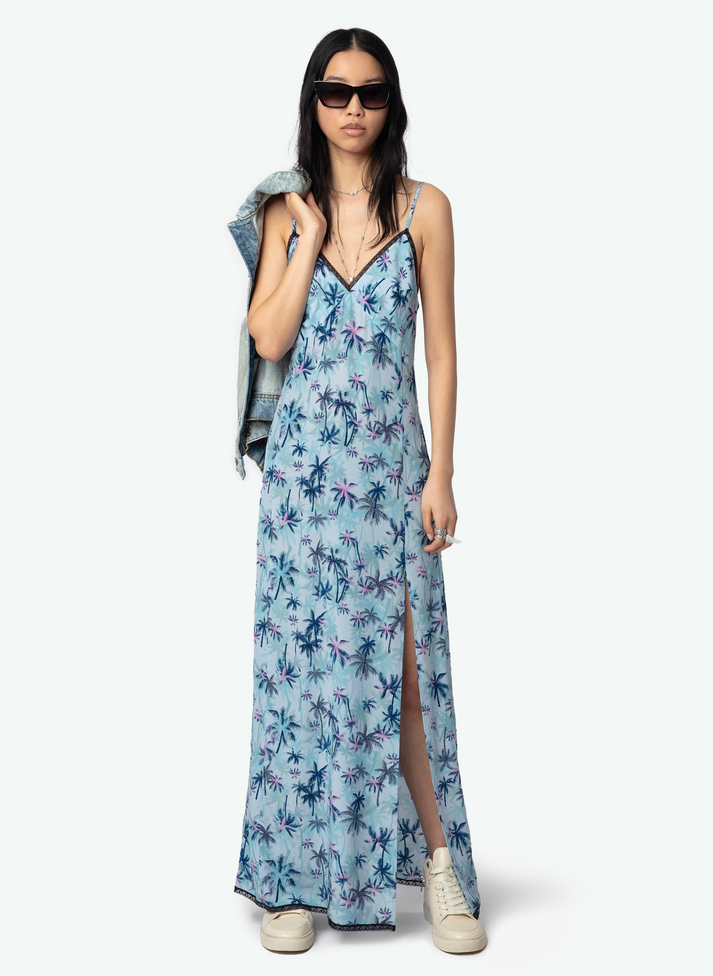 Robe longue col v en soie ramelil ZADIG&VOLTAIRE Bleu