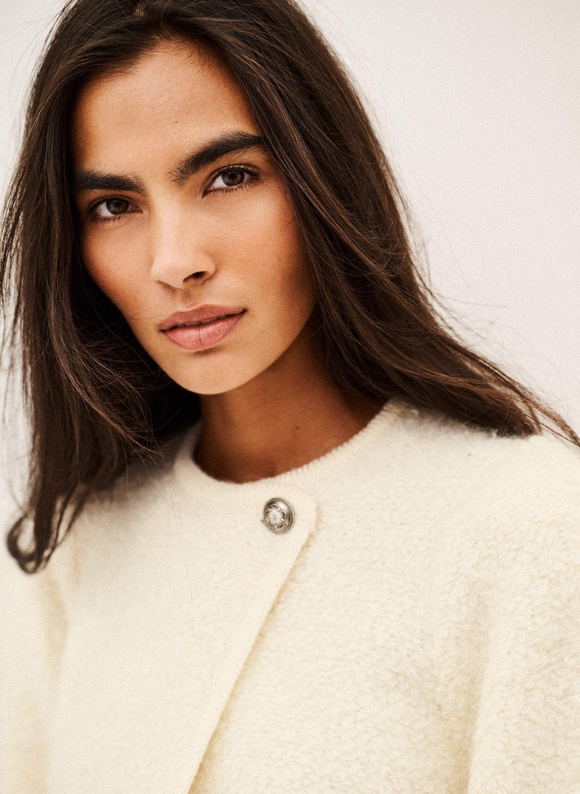 Rechte cardigan met ronde hals in gemengde wol fida BA&SH Beige