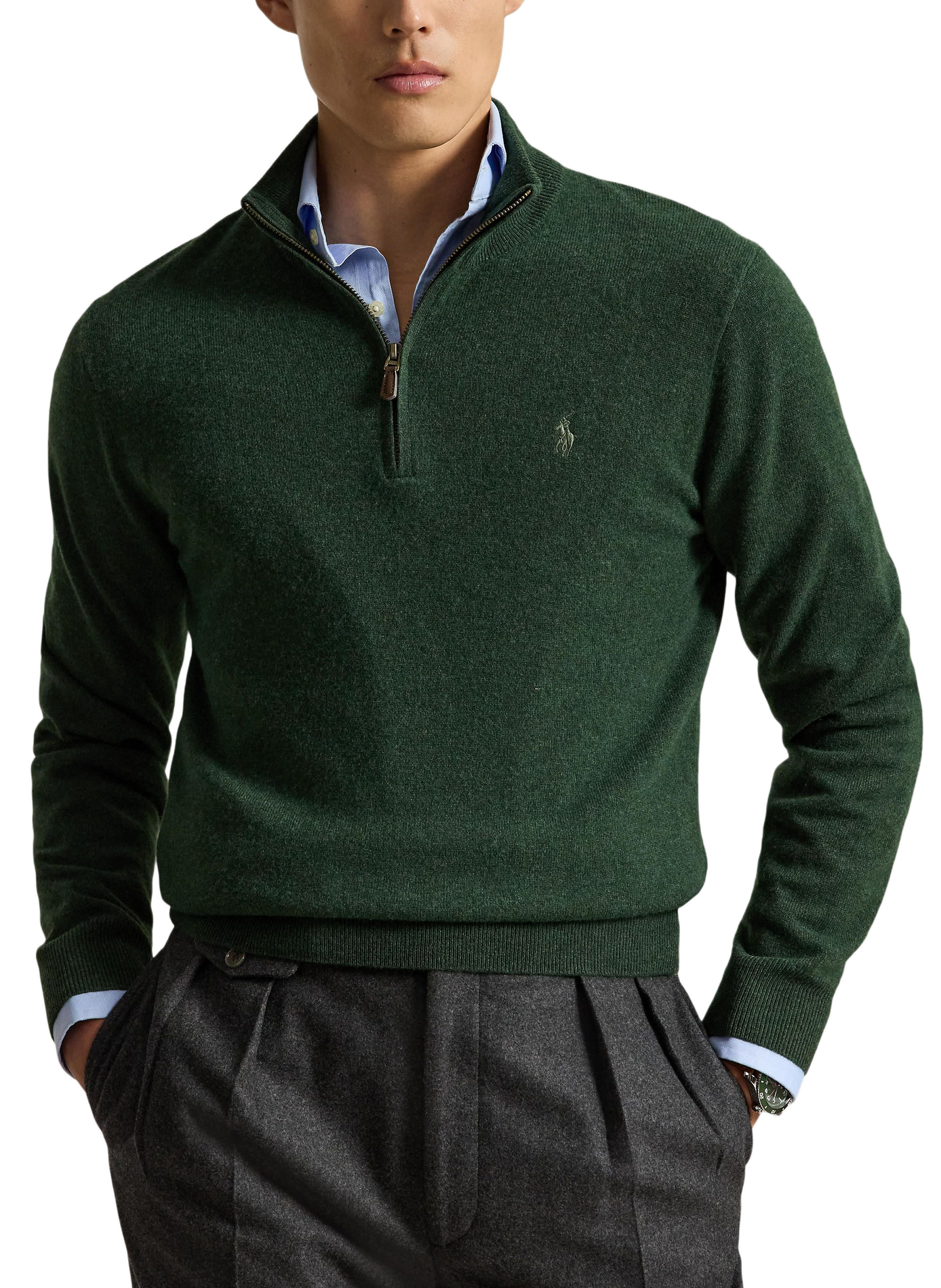 Pull col zippé en laine POLO RALPH LAUREN Vert