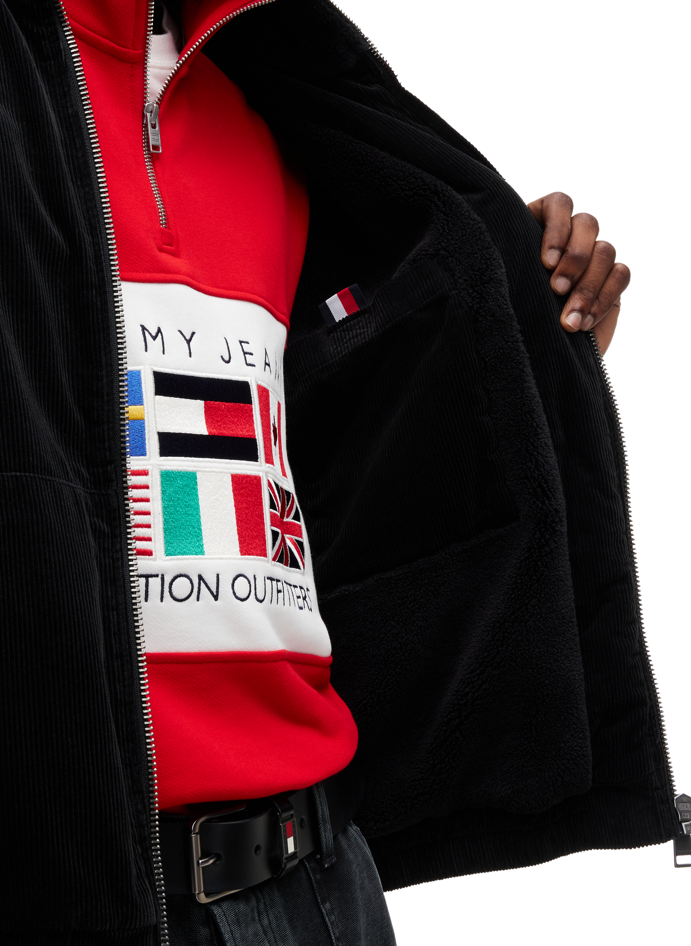 Blouson col montant zippé en velours côtelé TOMMY HILFIGER Noir
