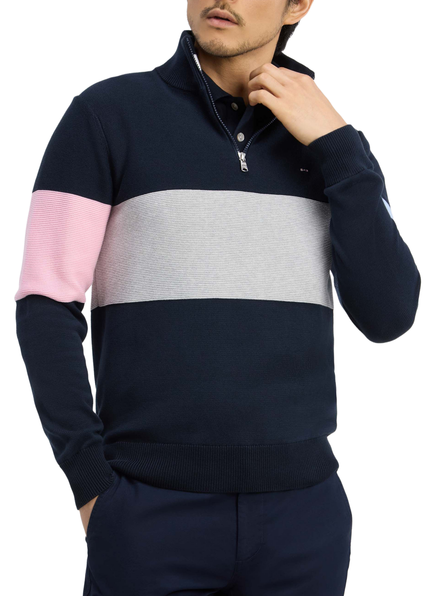 Pull col montant en coton EDEN PARK Blauw