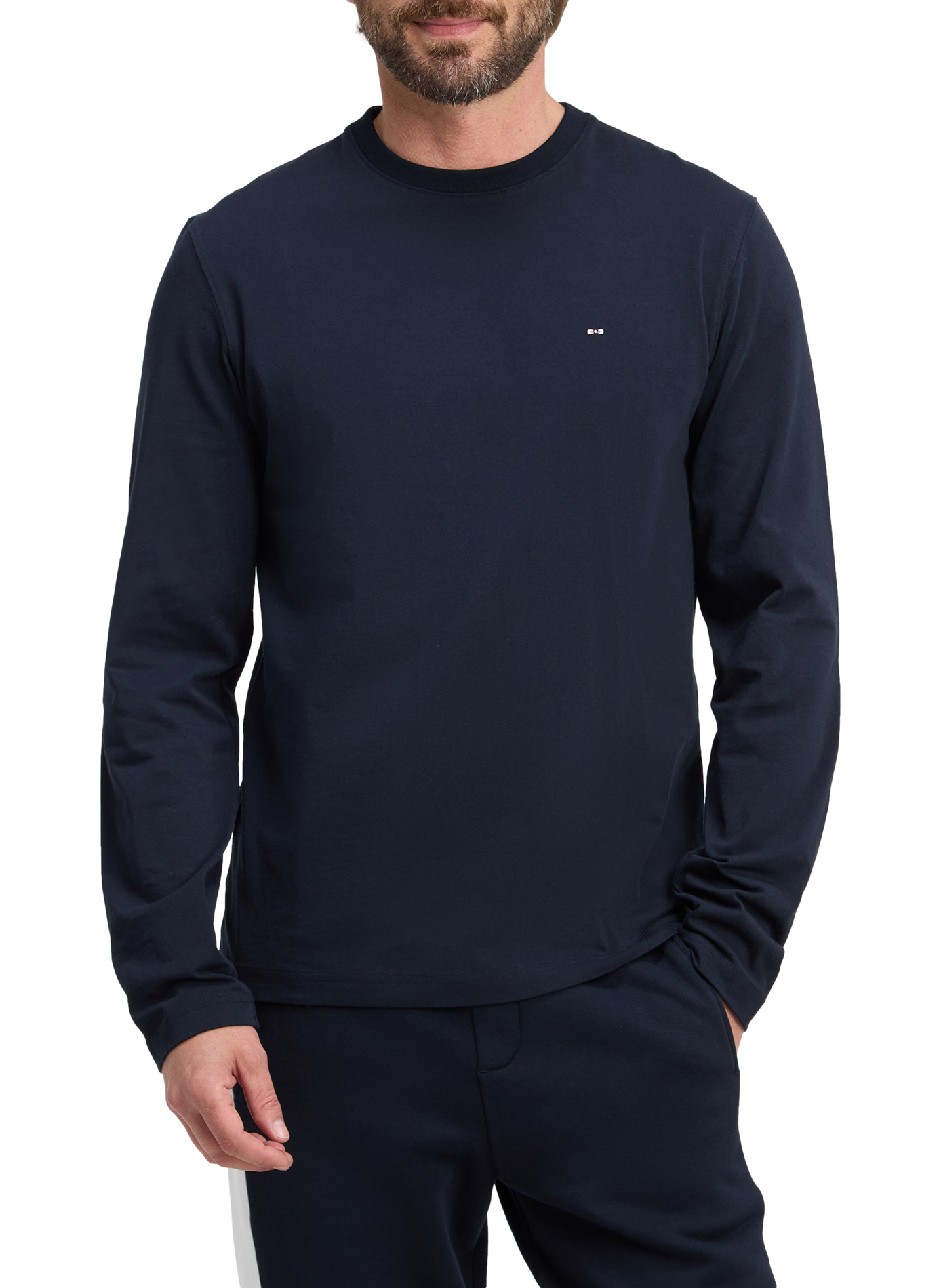 T-shirt droit col rond brodé en coton EDEN PARK Bleu