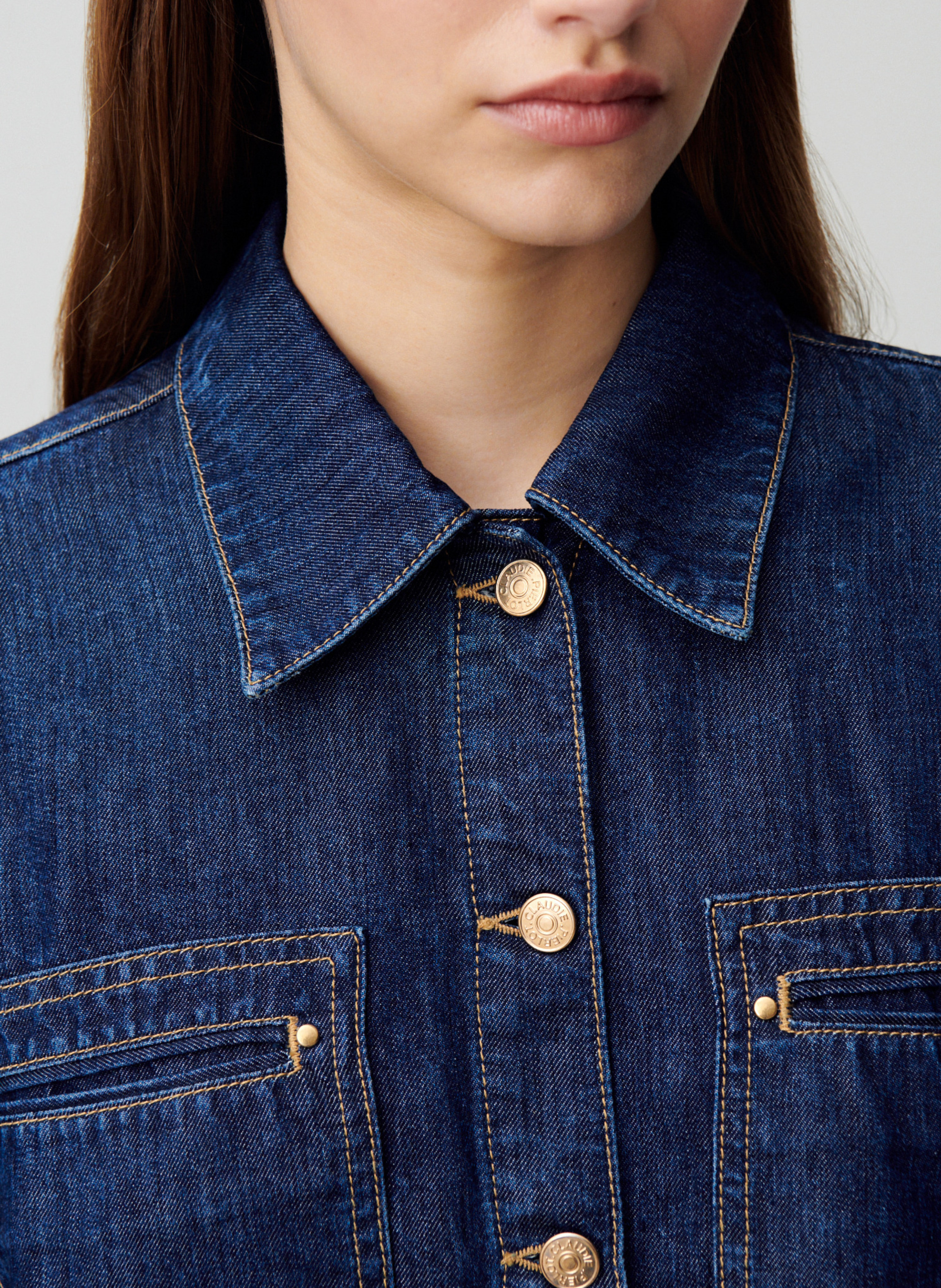 Chemise col classique en denim CLAUDIE PIERLOT Bleu